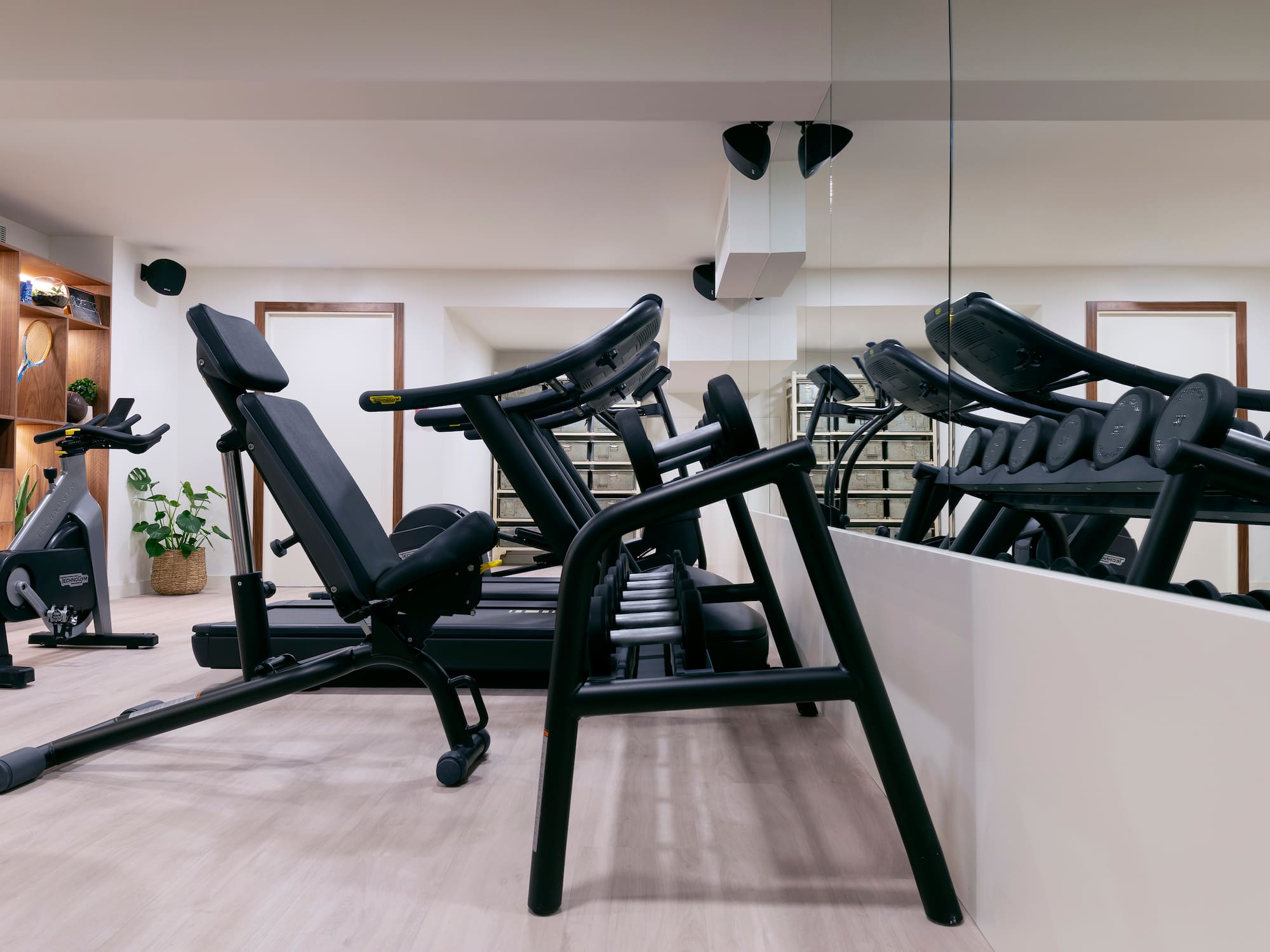 a room with exercise equipment