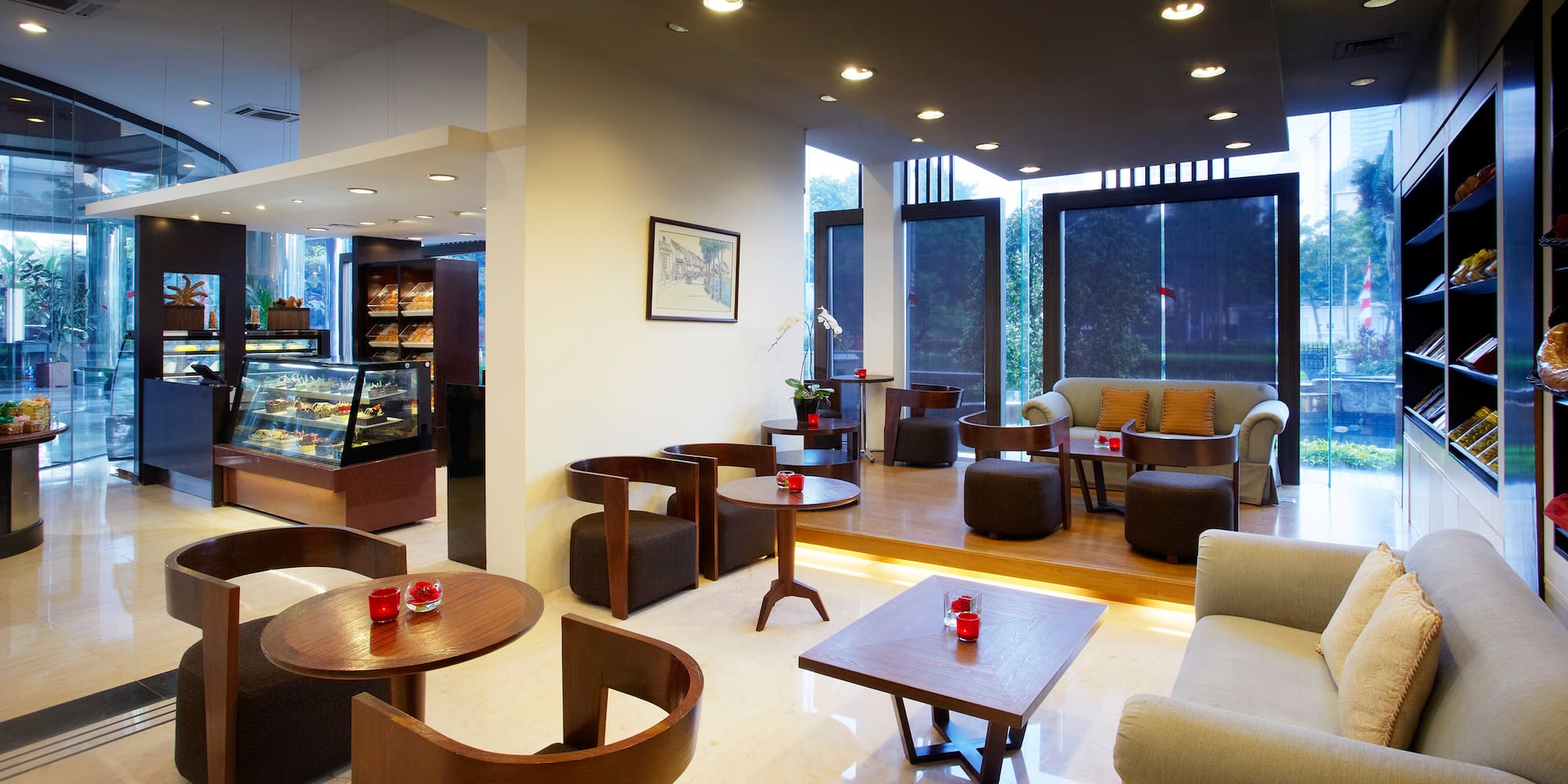 a room with tables and chairs