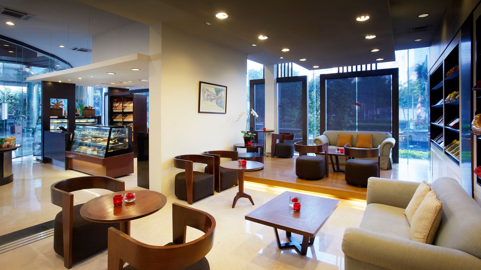 a room with tables and chairs