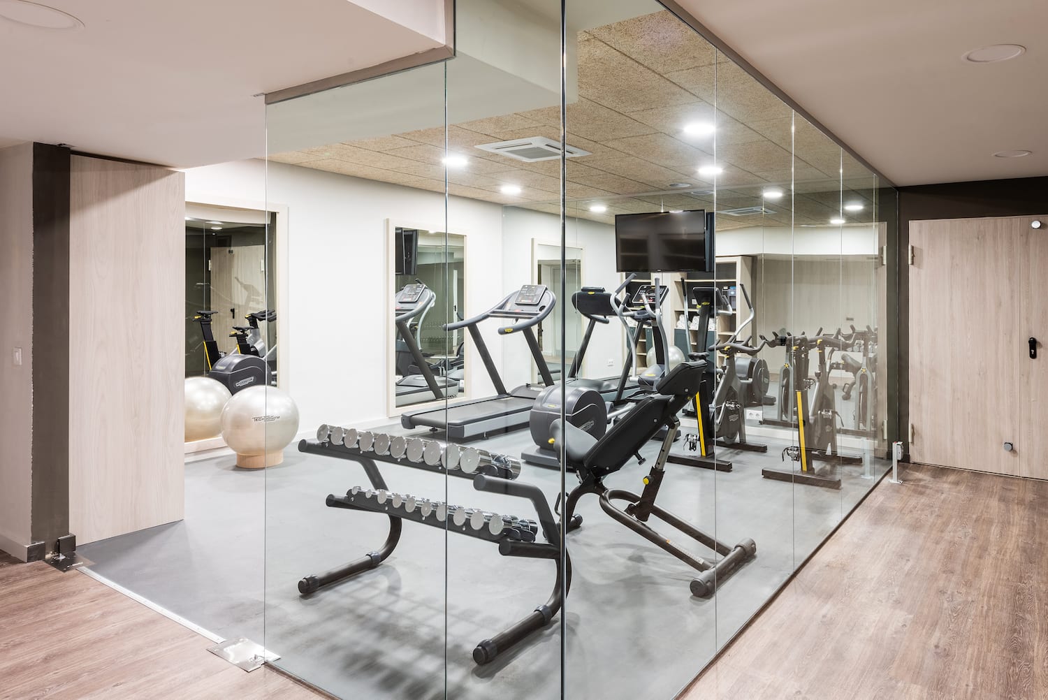 a room with exercise equipment