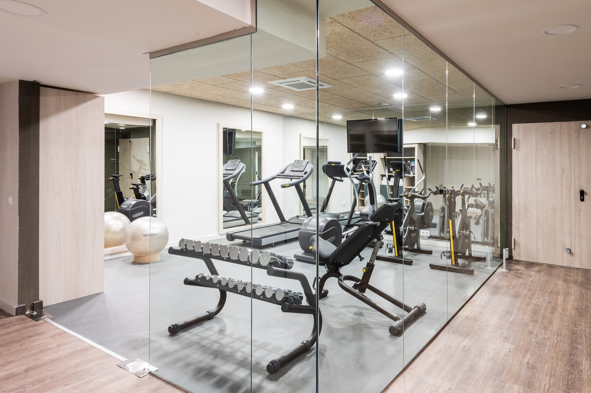 a room with exercise equipment
