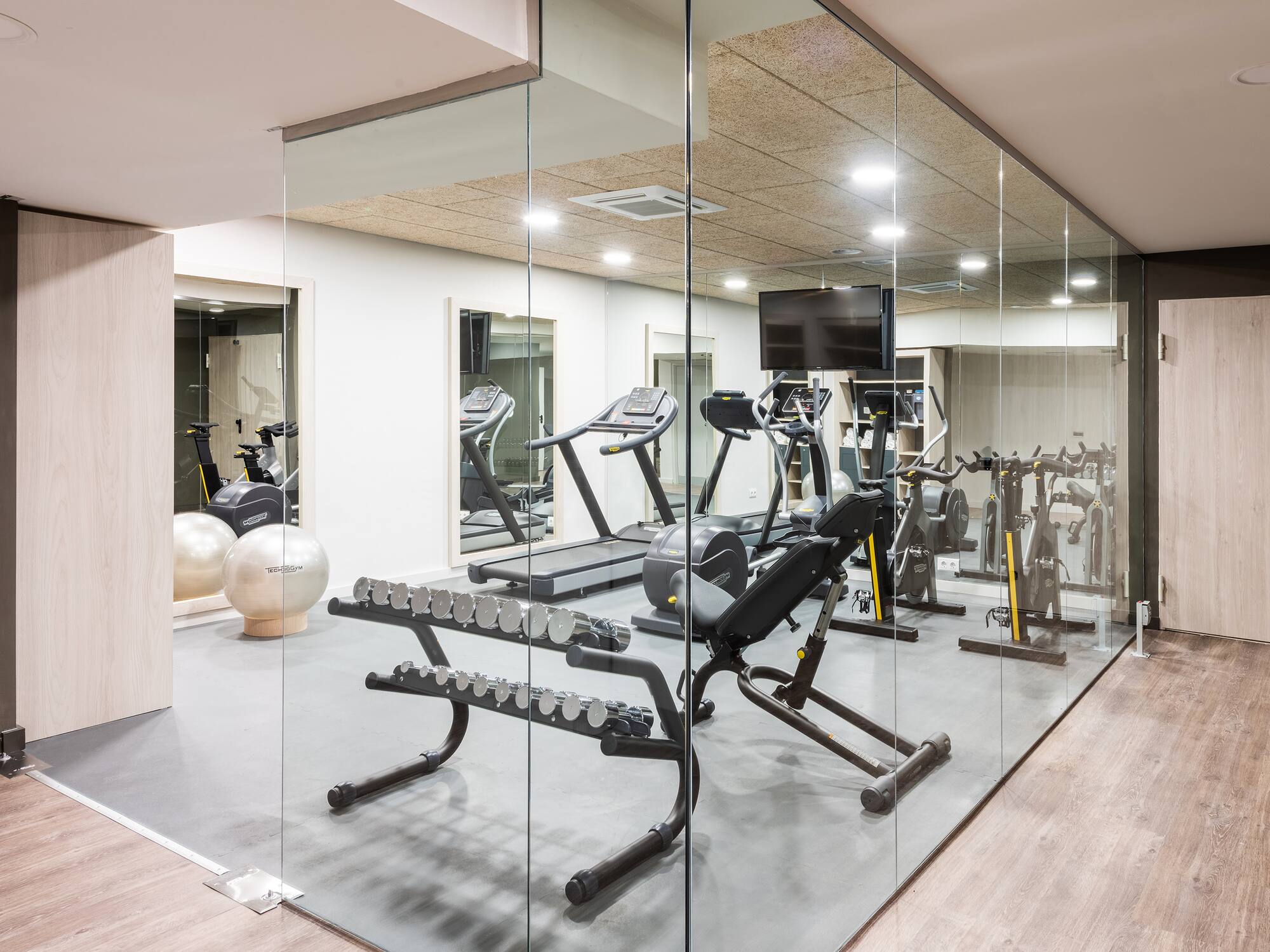 a room with exercise equipment
