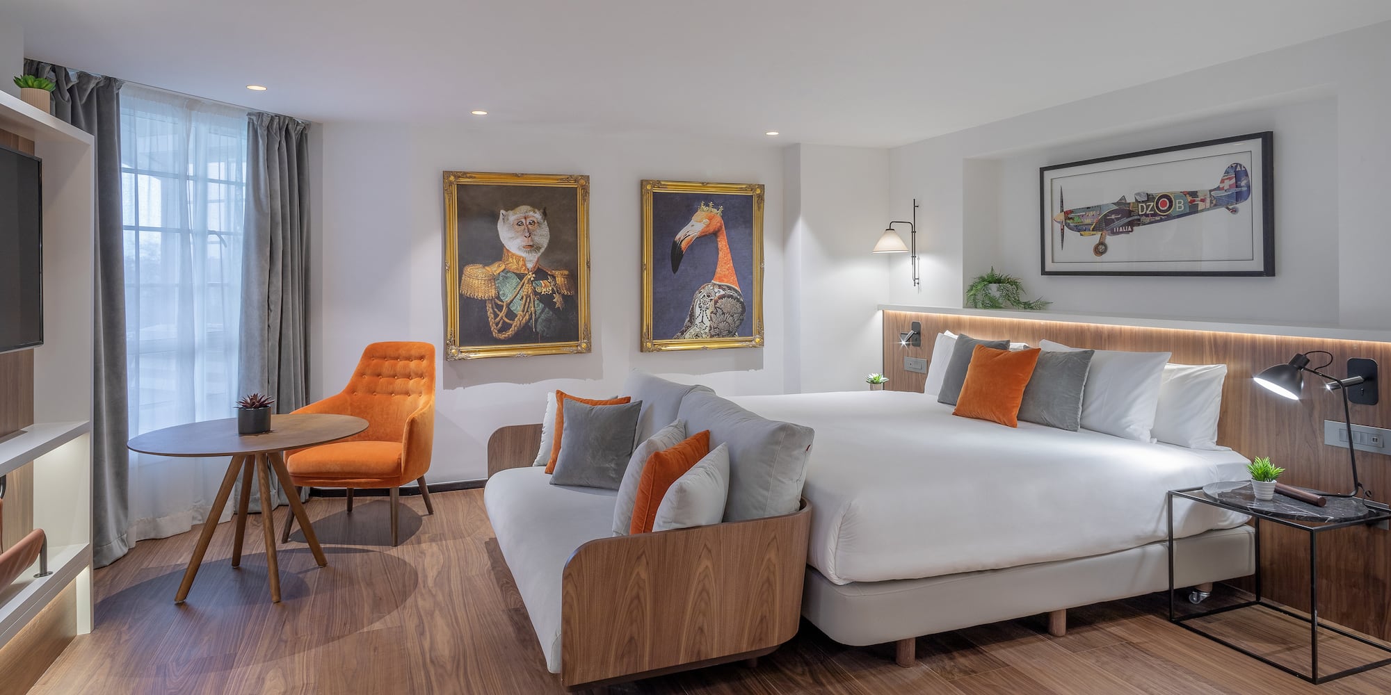 a room with a bed and a chair