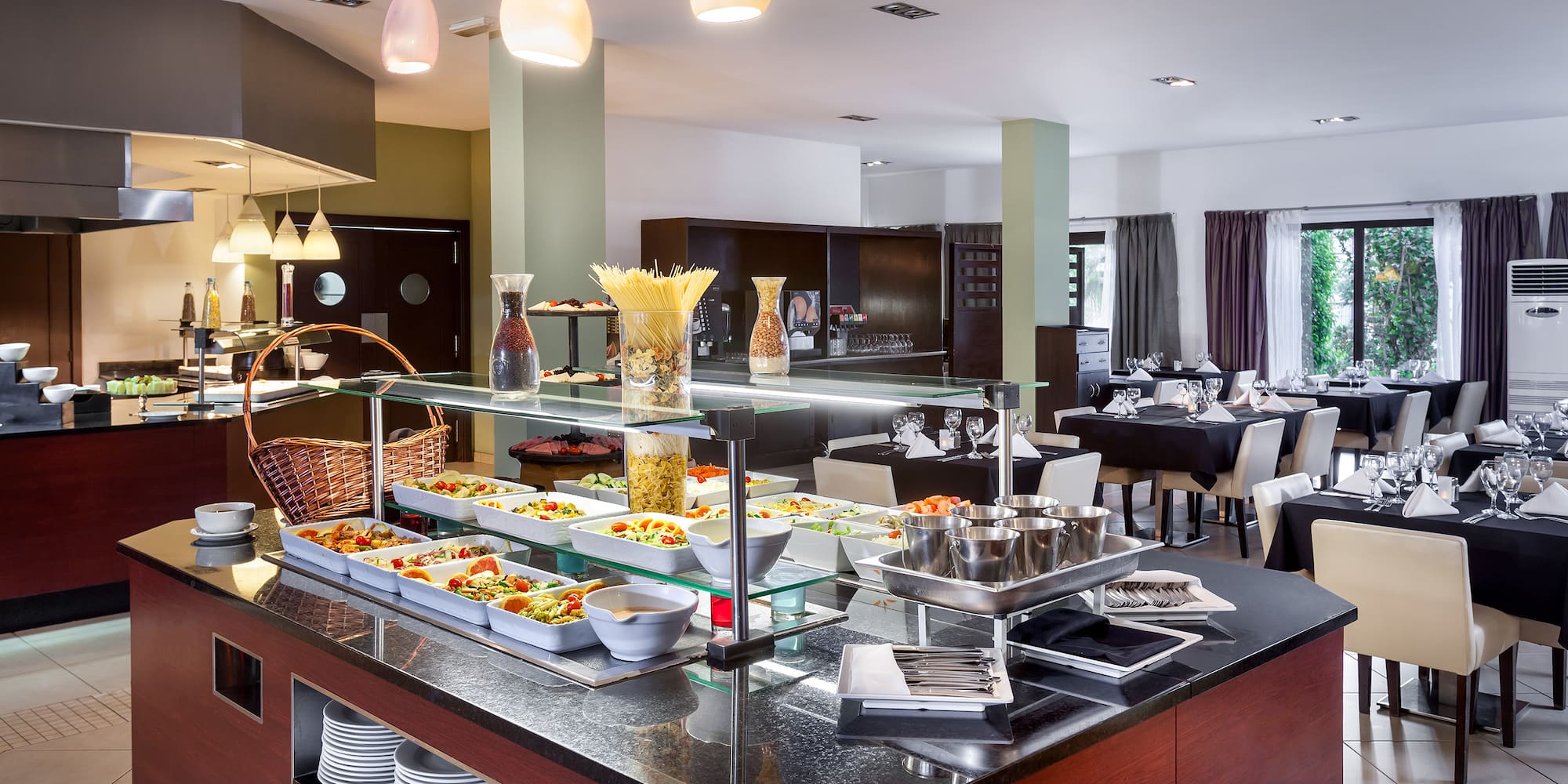 a buffet line in a restaurant