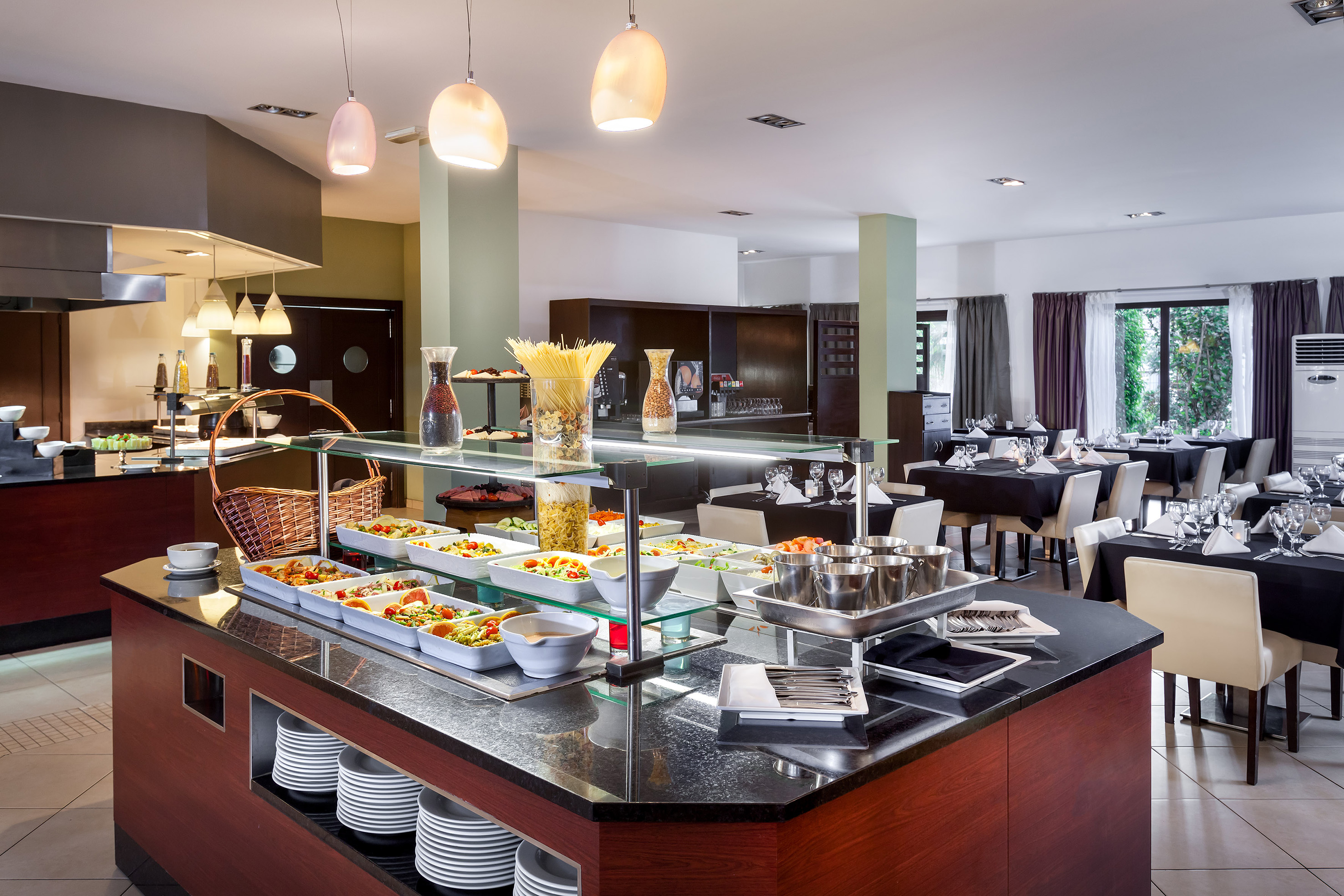 a buffet line in a restaurant