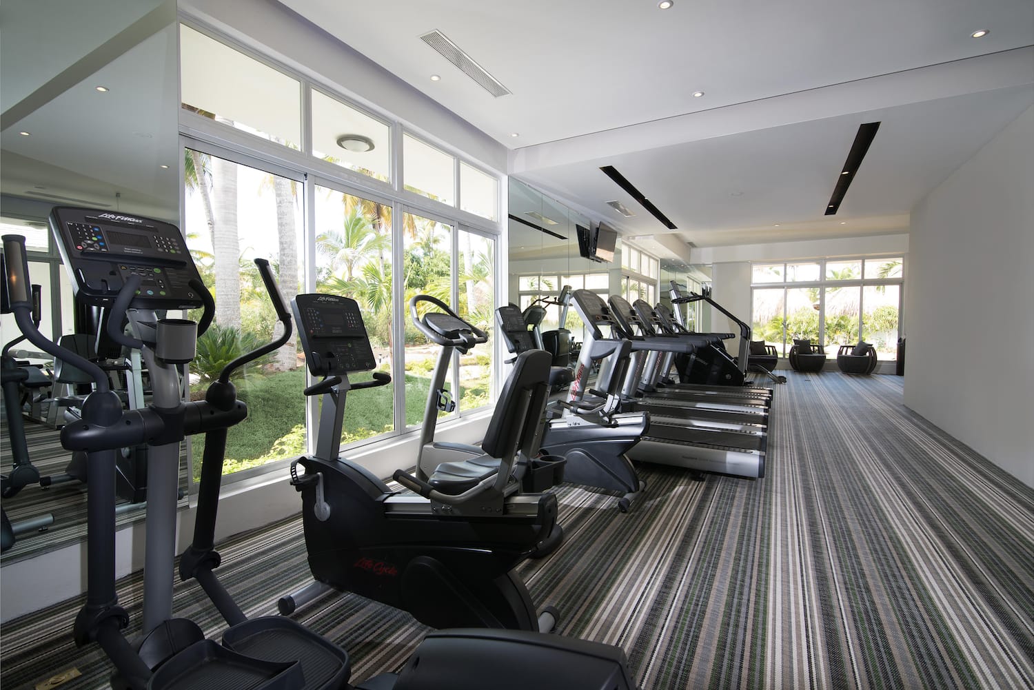 a room with exercise machines