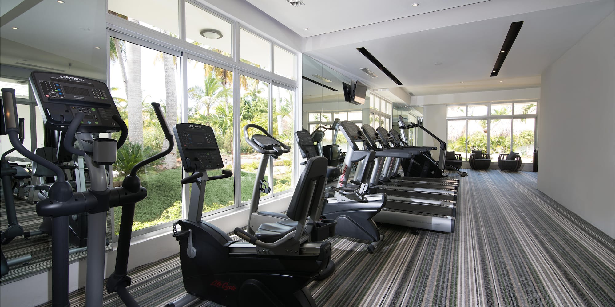 a room with exercise machines