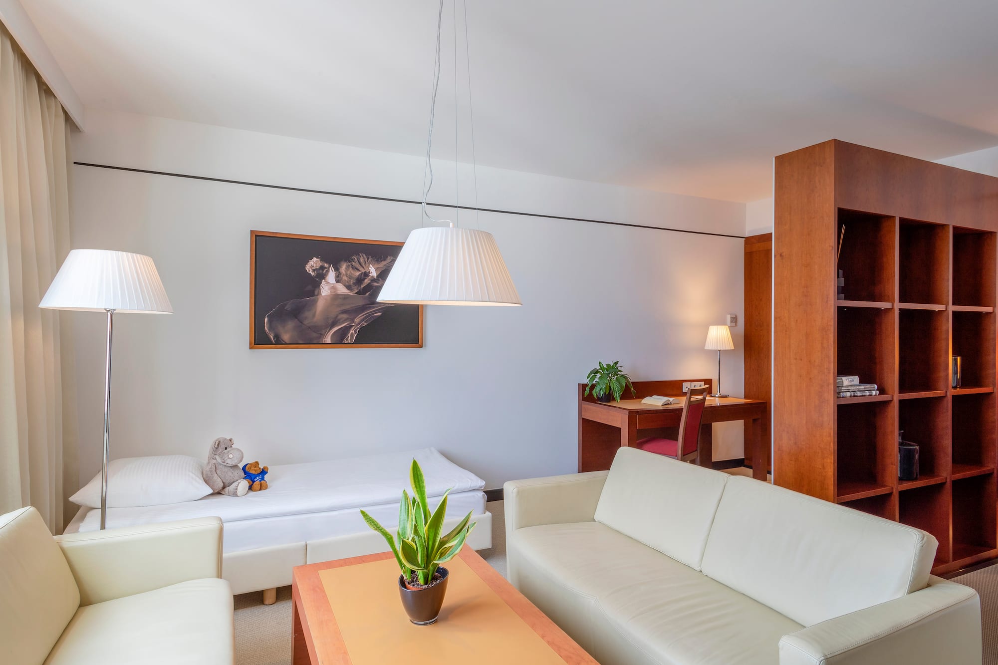 a room with a couch and a table