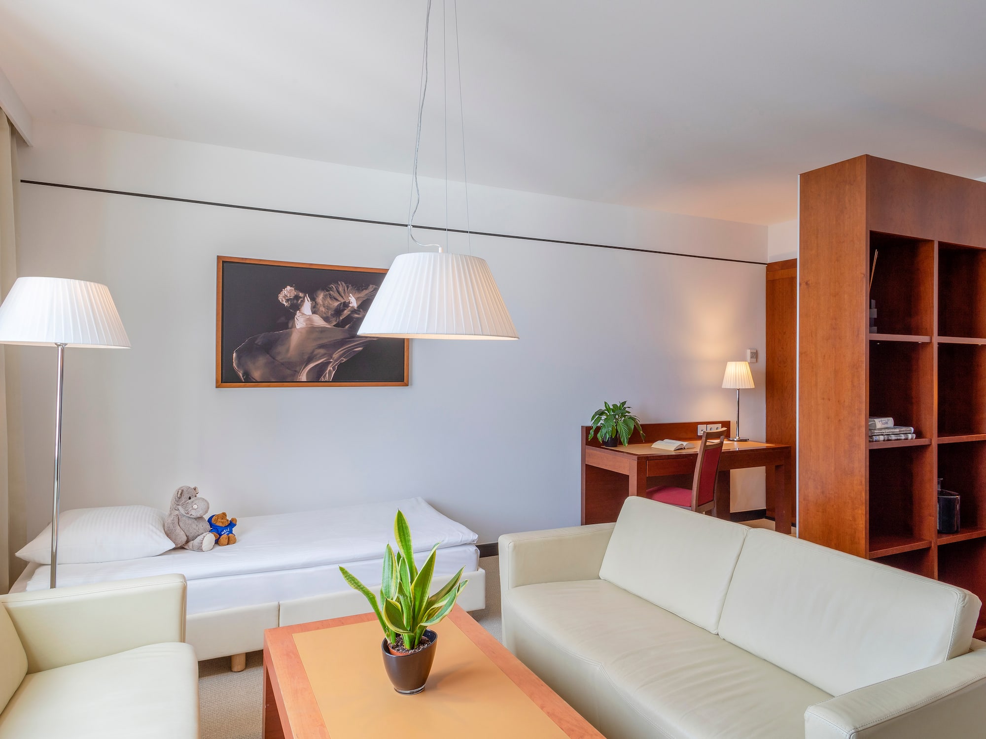 a room with a couch and a table