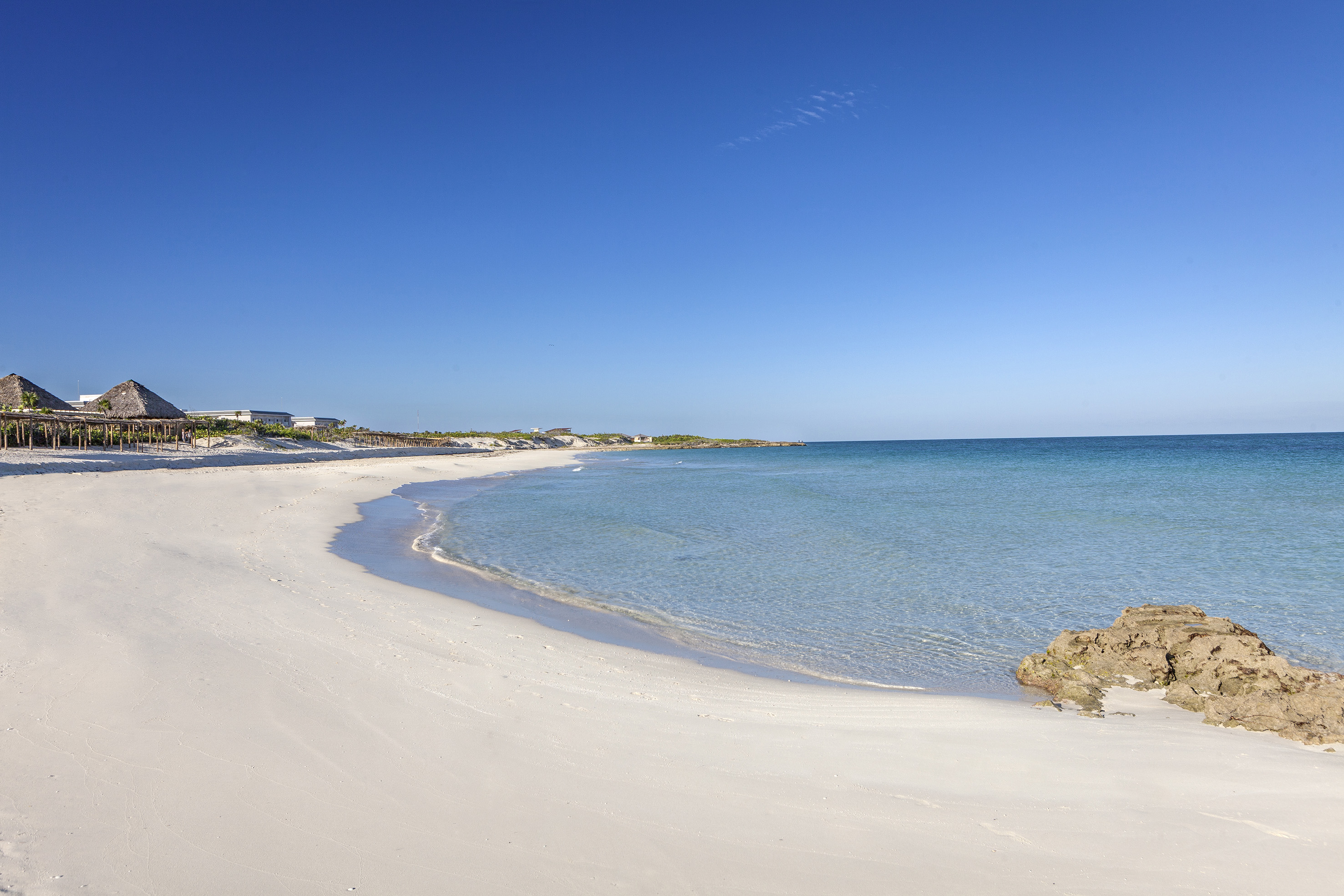 a beach with a body of water and a rock