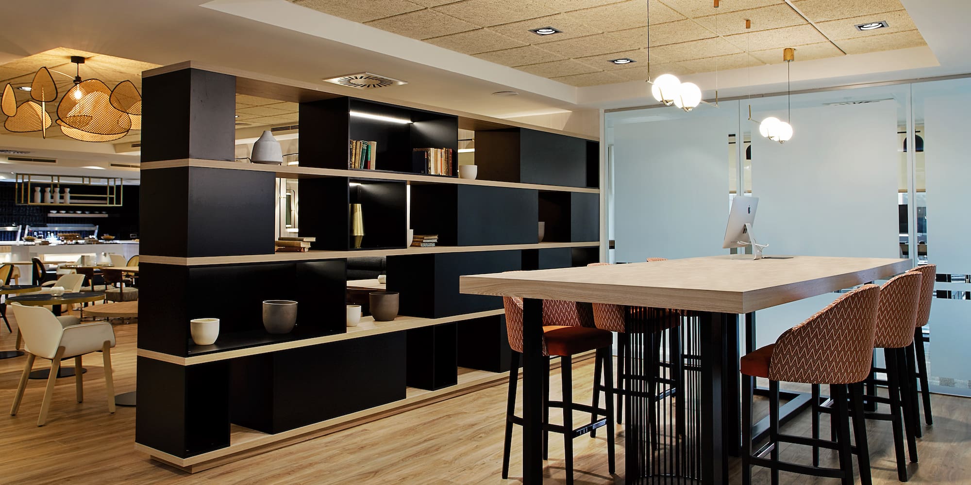 a room with a table and chairs