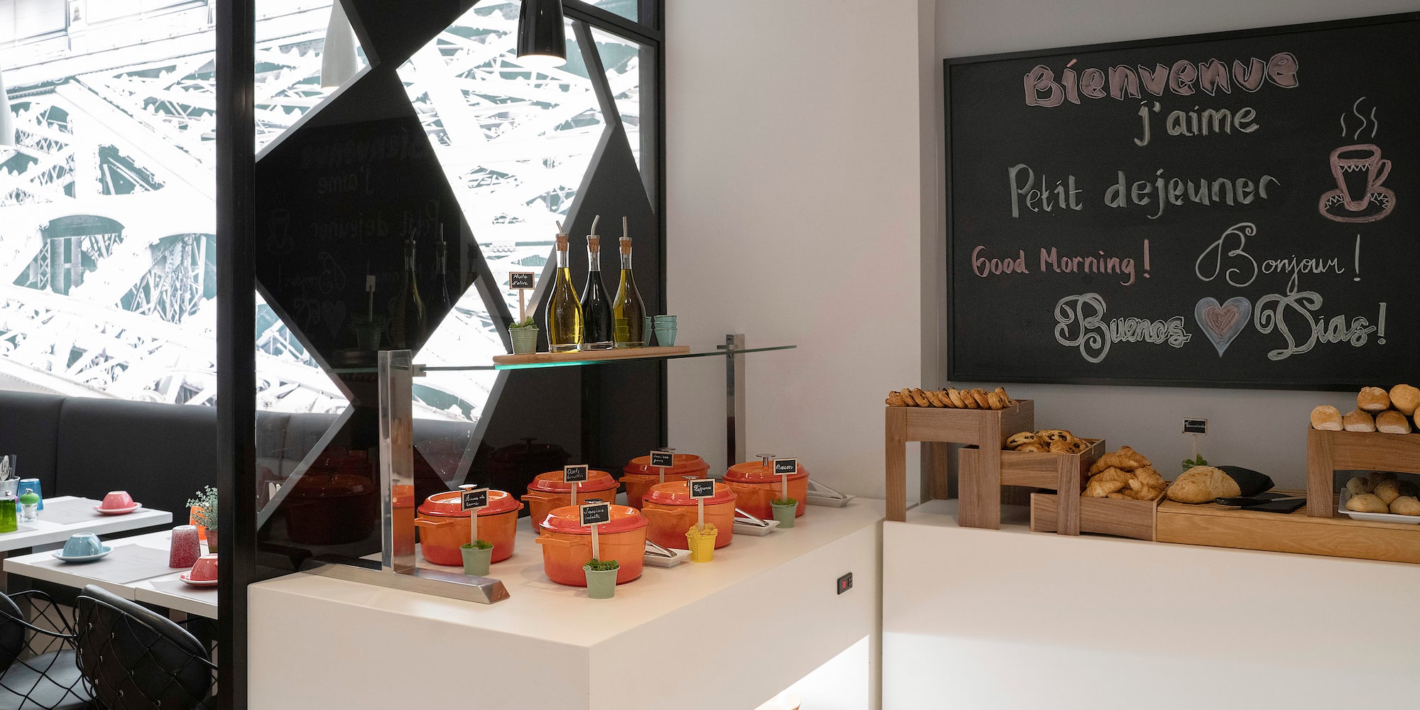 a buffet table with food on it