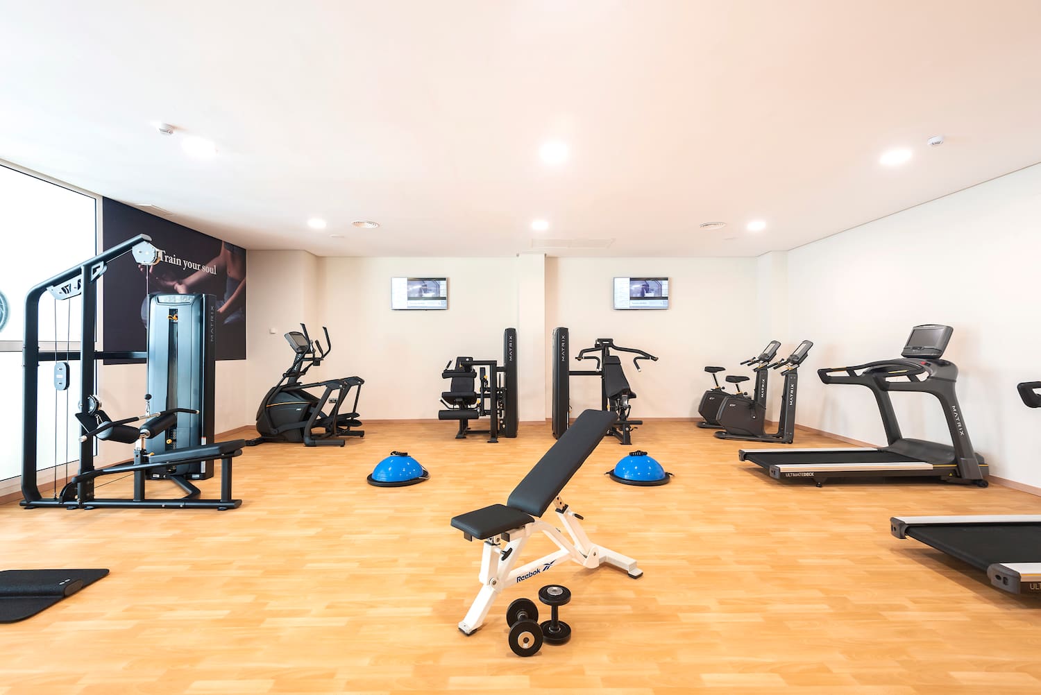 a room with exercise equipment
