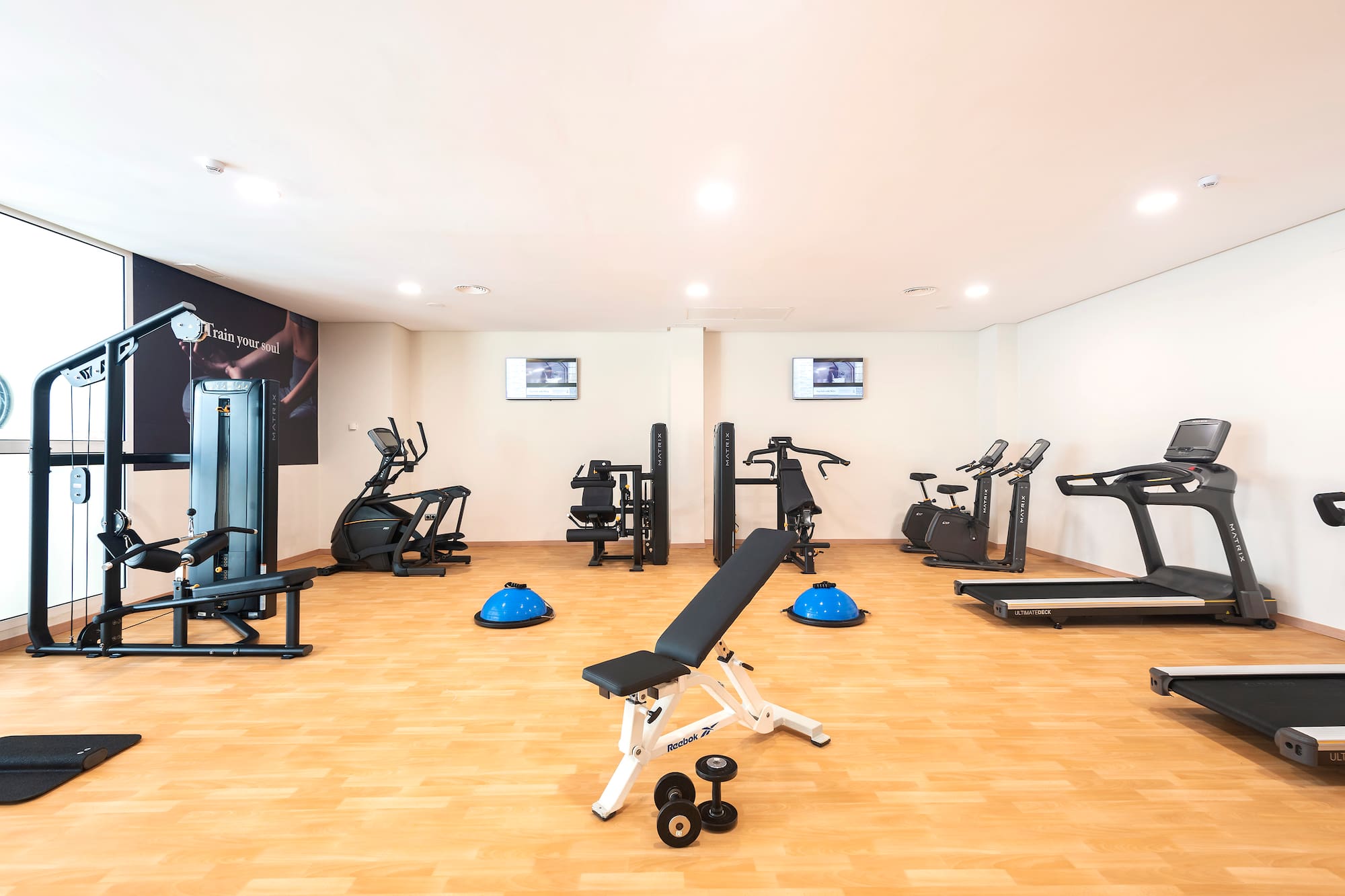 a room with exercise equipment
