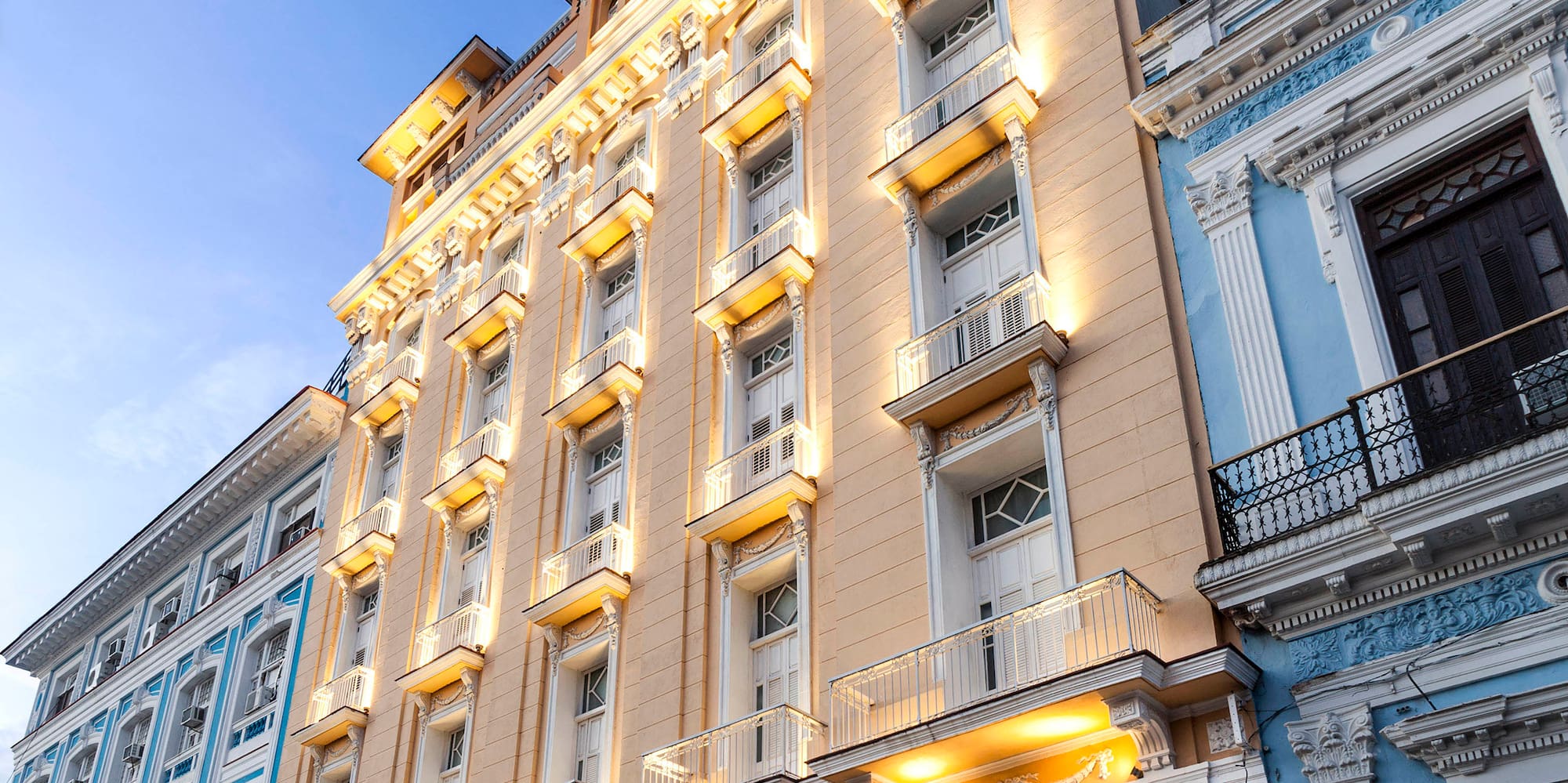 a building with lights on