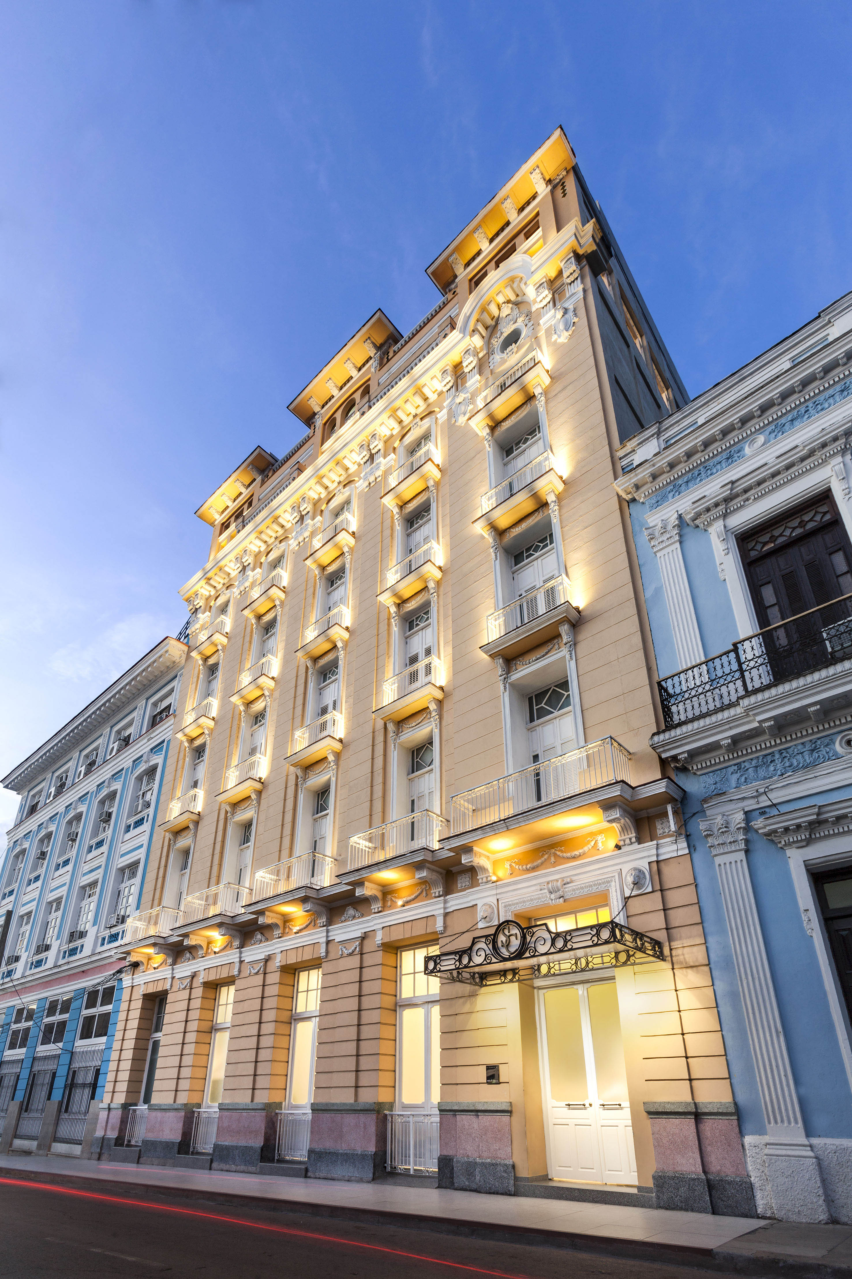 a building with lights on