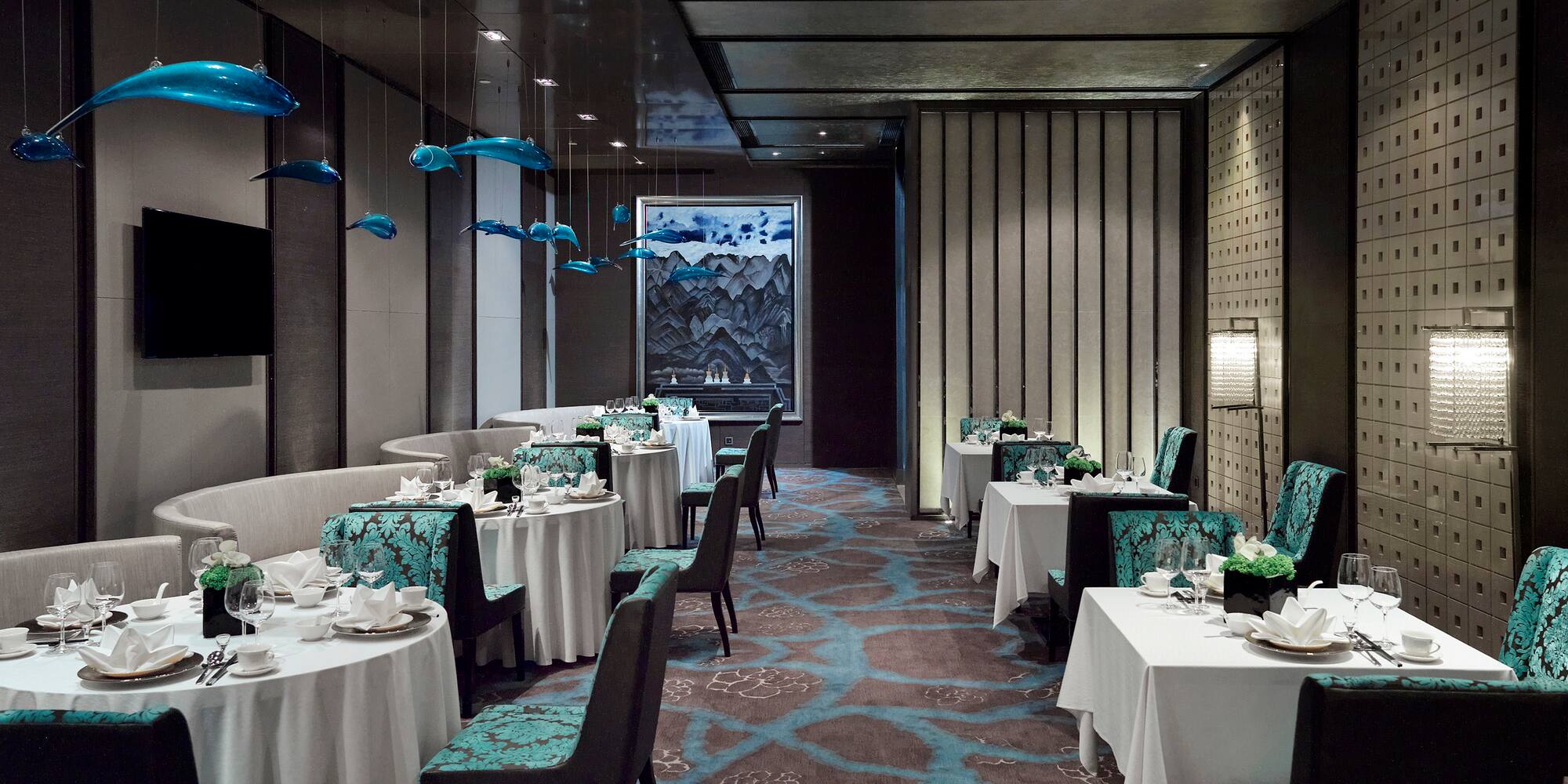 a room with tables and chairs