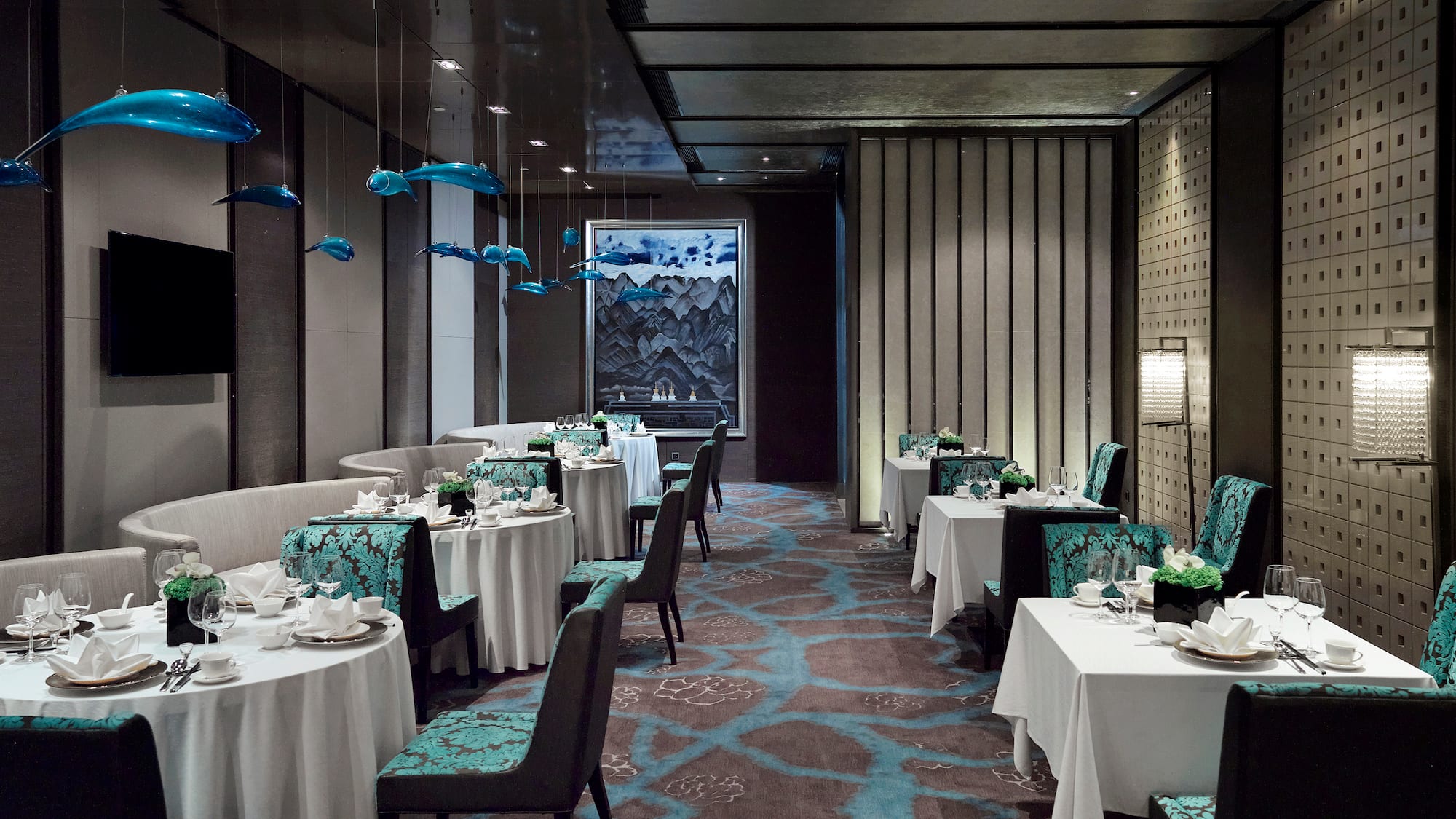 a room with tables and chairs