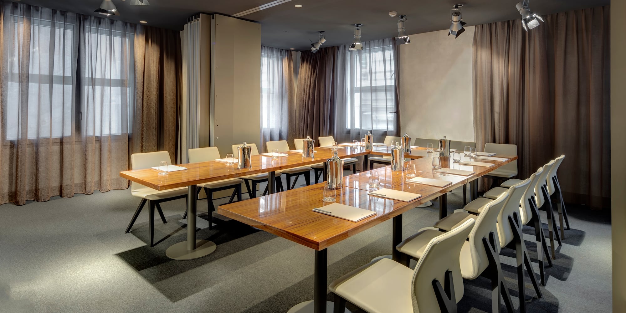 a room with tables and chairs