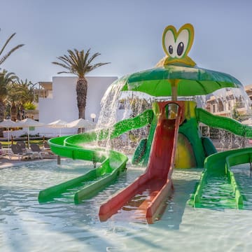a water slide in a pool