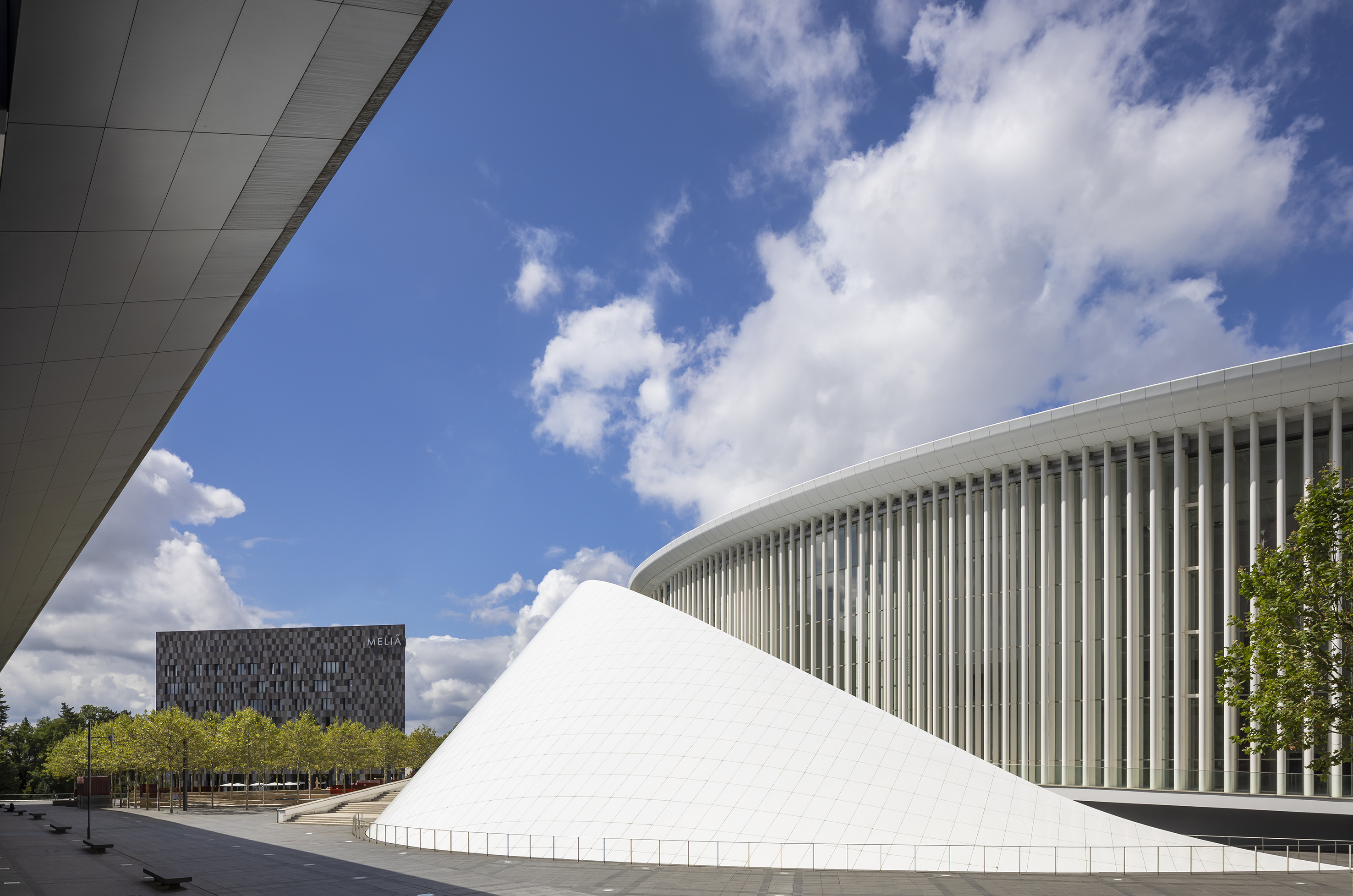 a building with a triangular structure