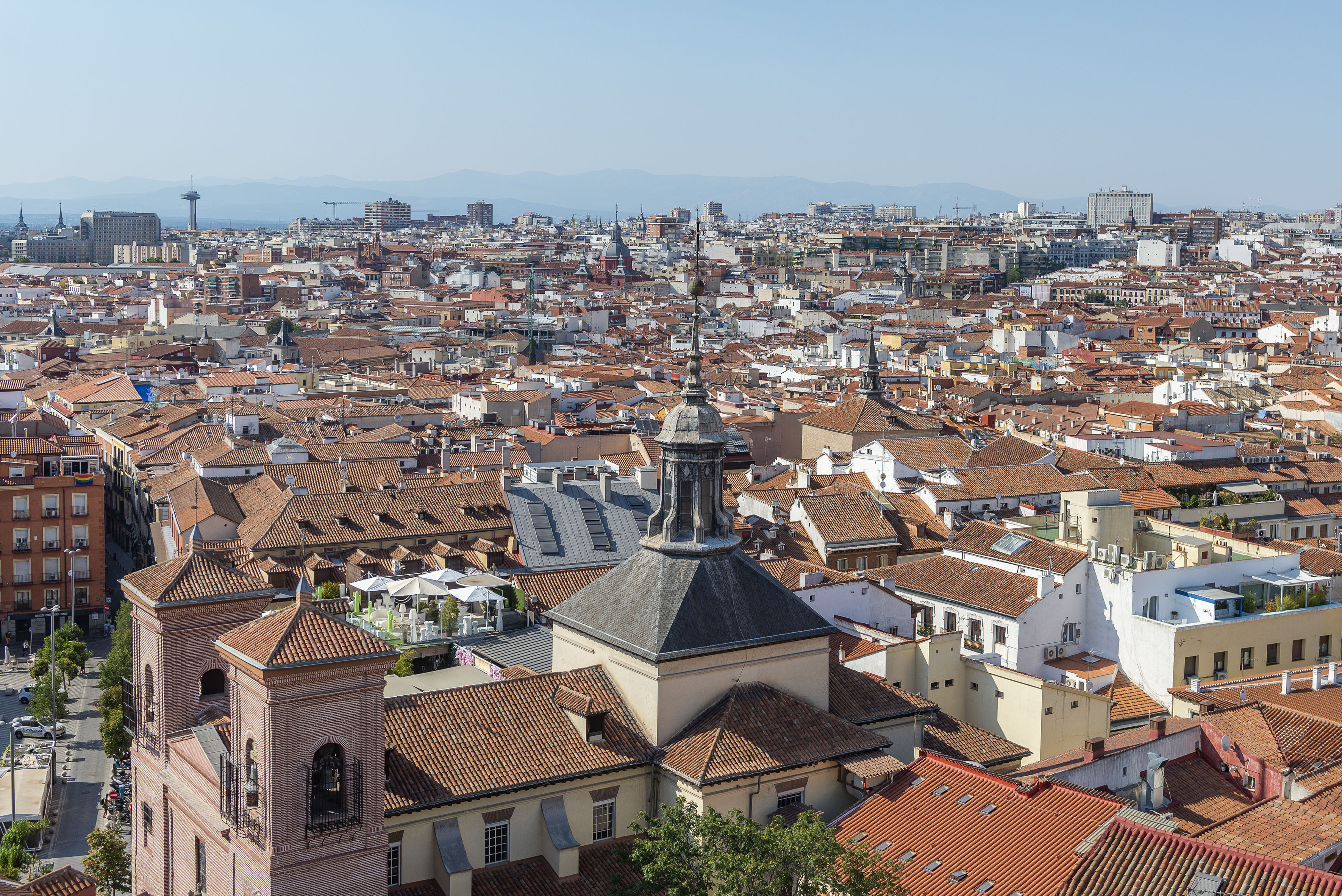 a city with many red roofs
