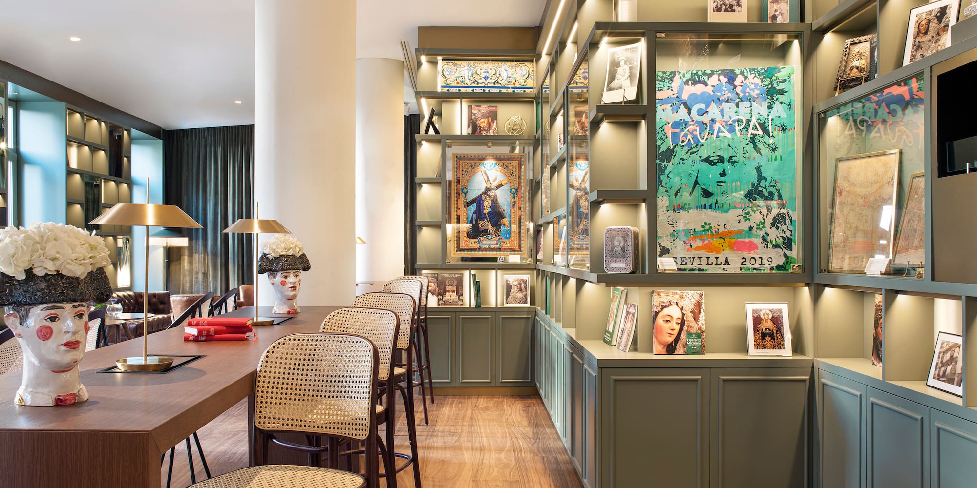 a room with a table and chairs