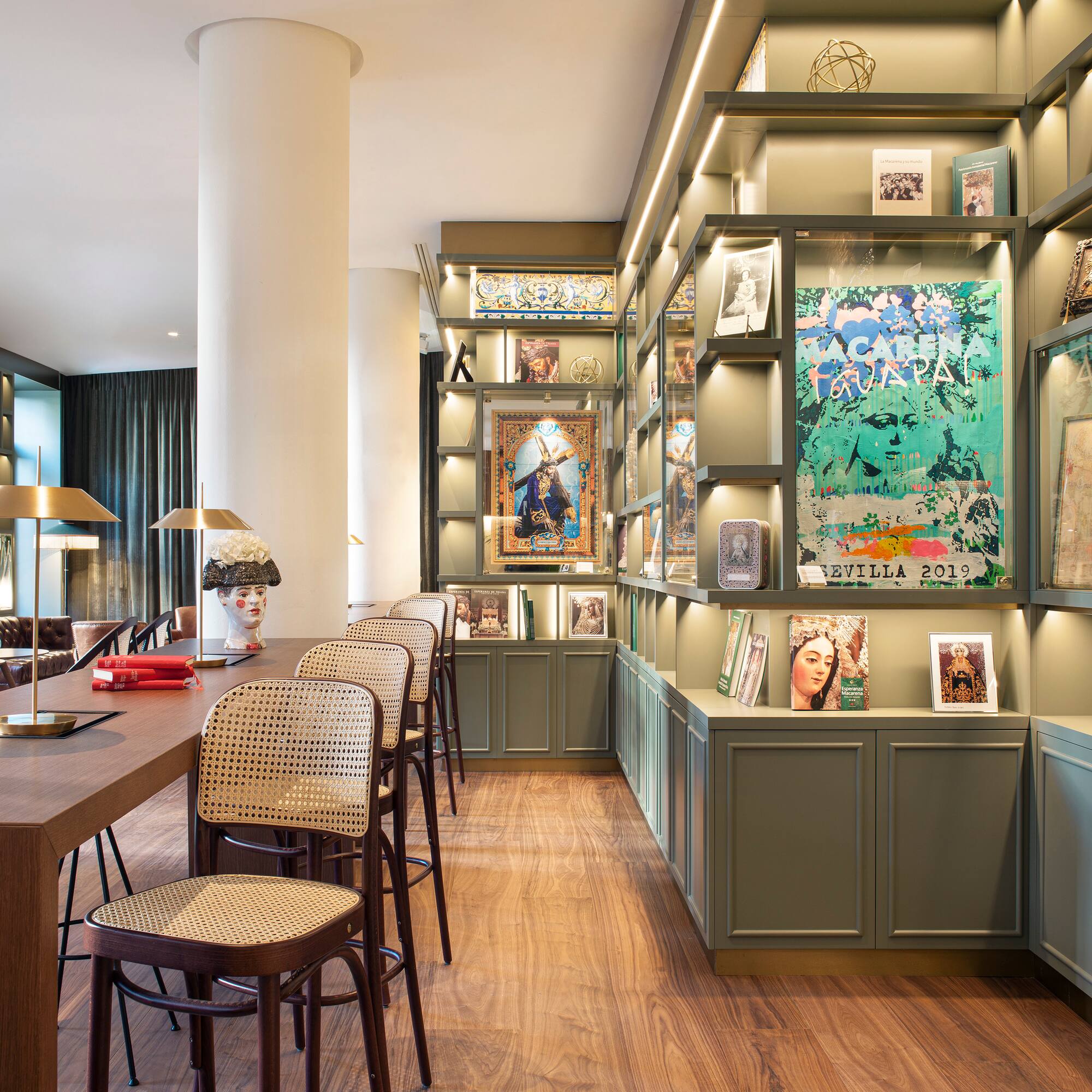 a room with a table and chairs