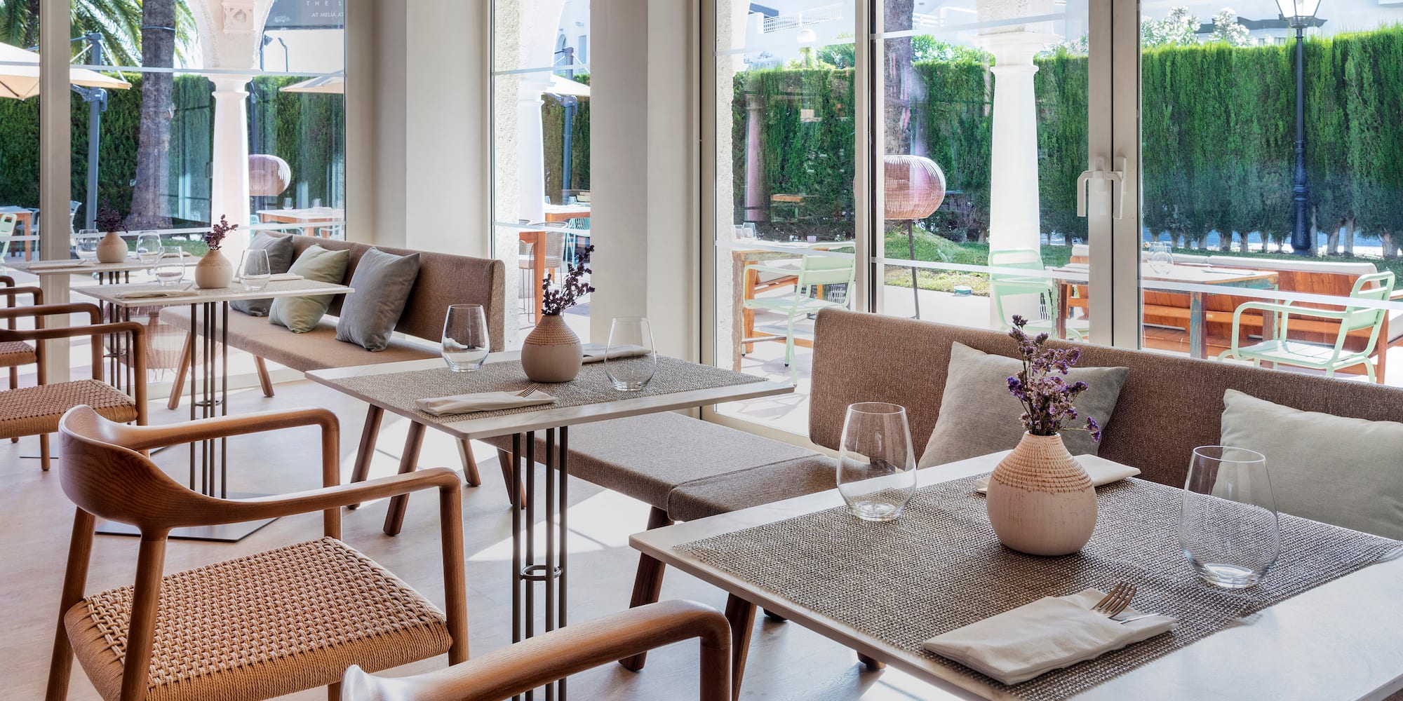 a table and chairs in a restaurant