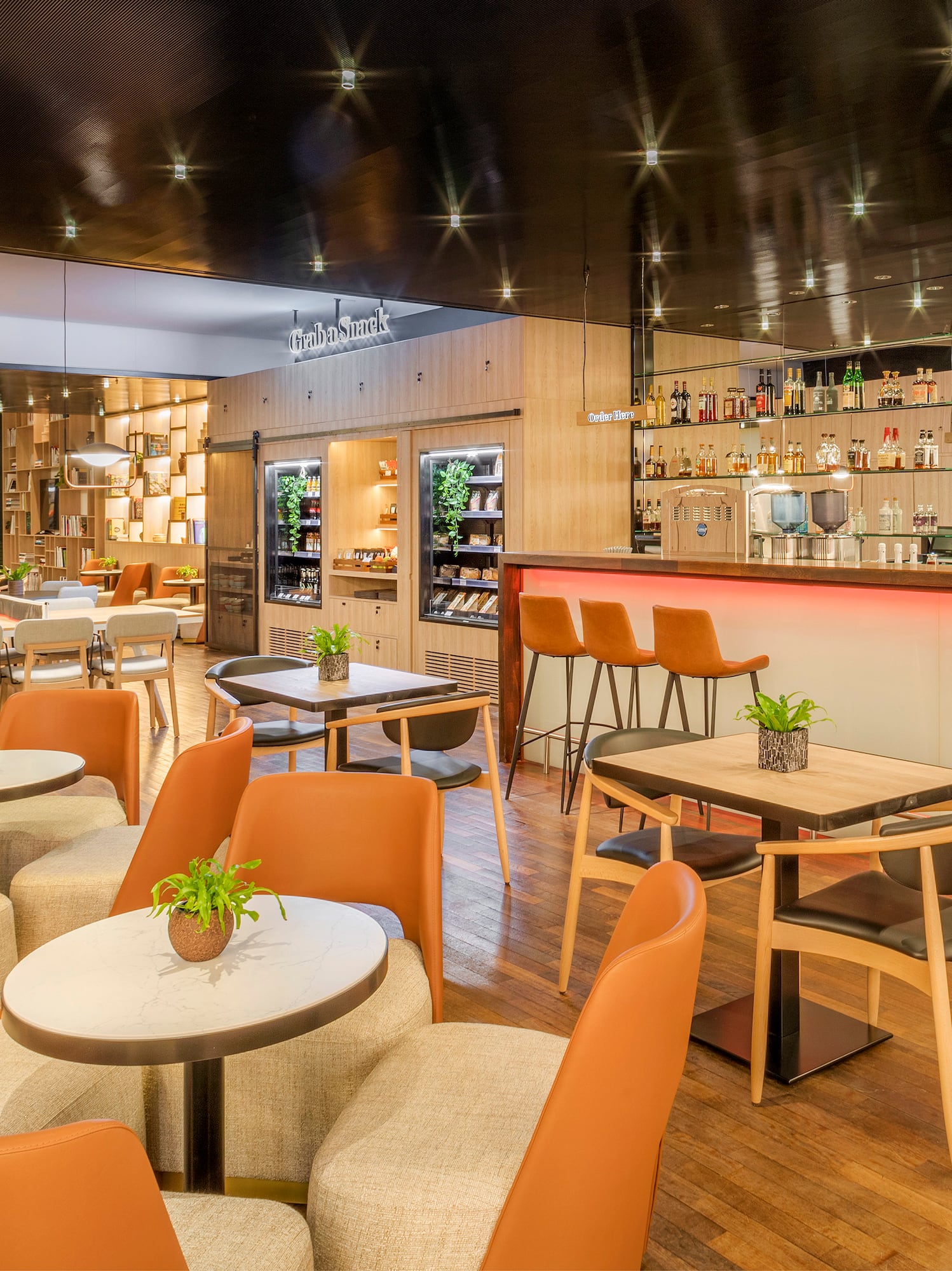 a room with tables and chairs