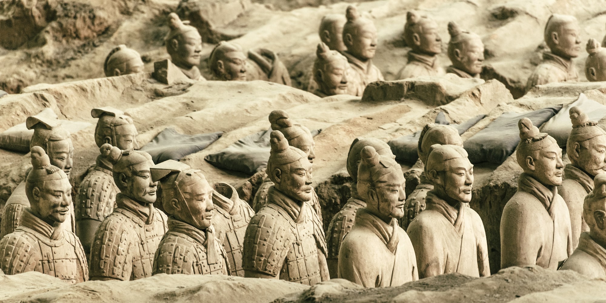 a group of clay statues