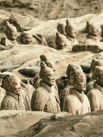 a group of clay statues