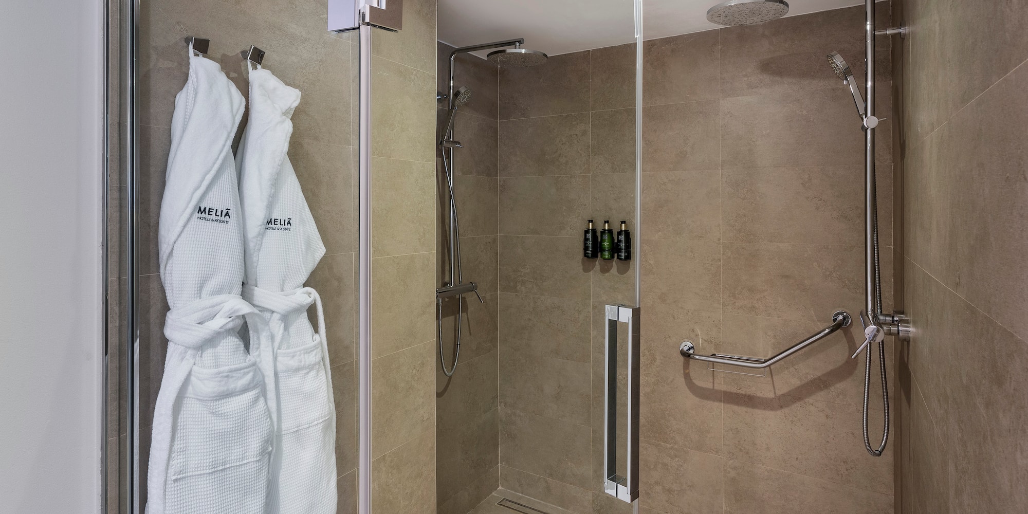 a shower with a glass door