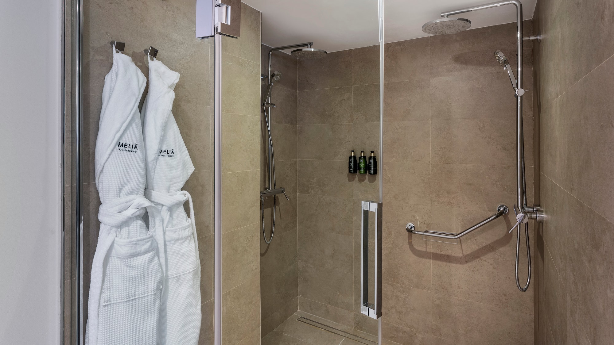 a shower with a glass door