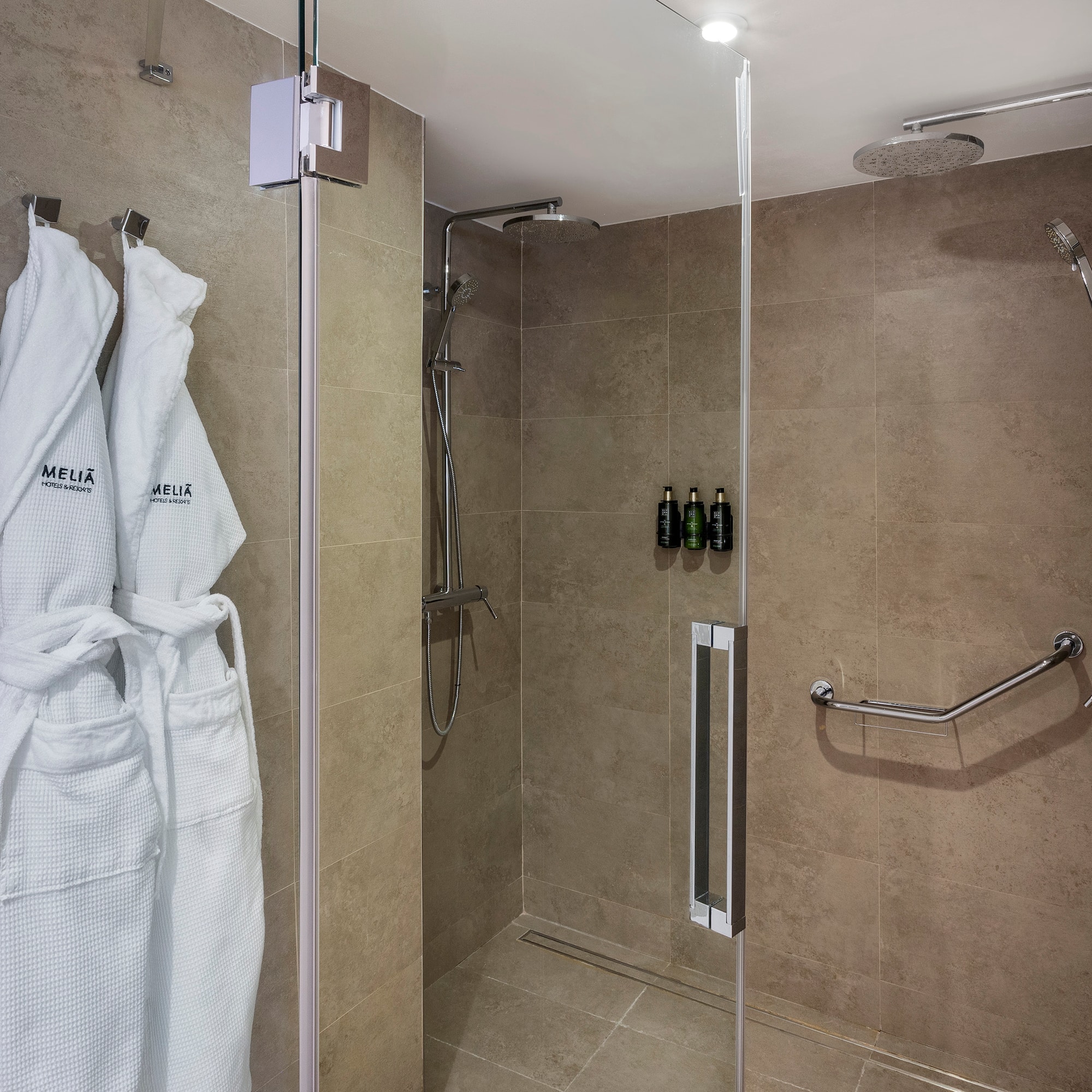 a shower with a glass door