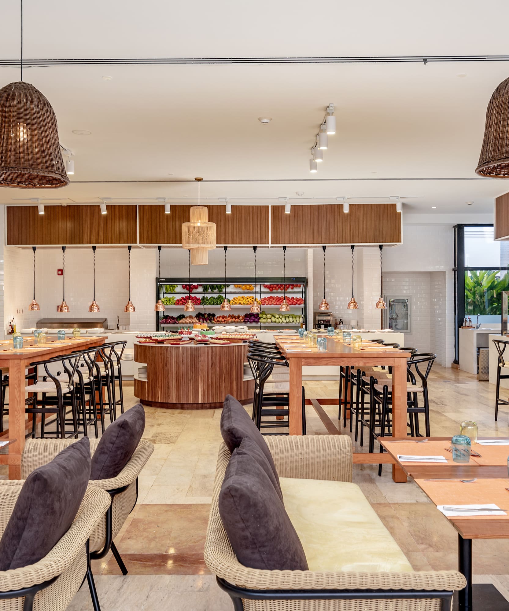 a room with tables and chairs