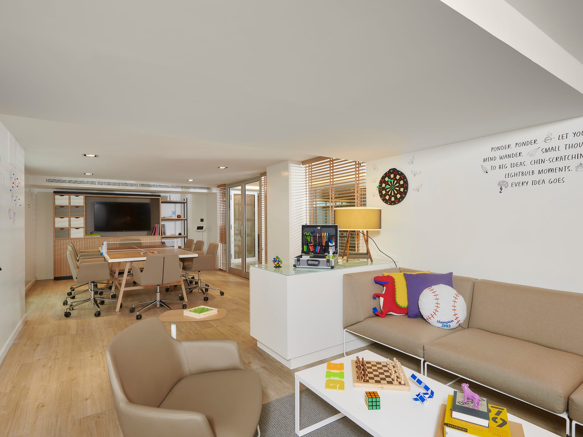 a room with a couch and a table