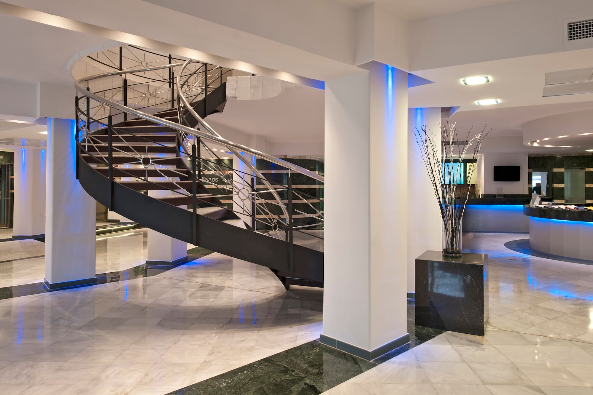 a spiral staircase in a building