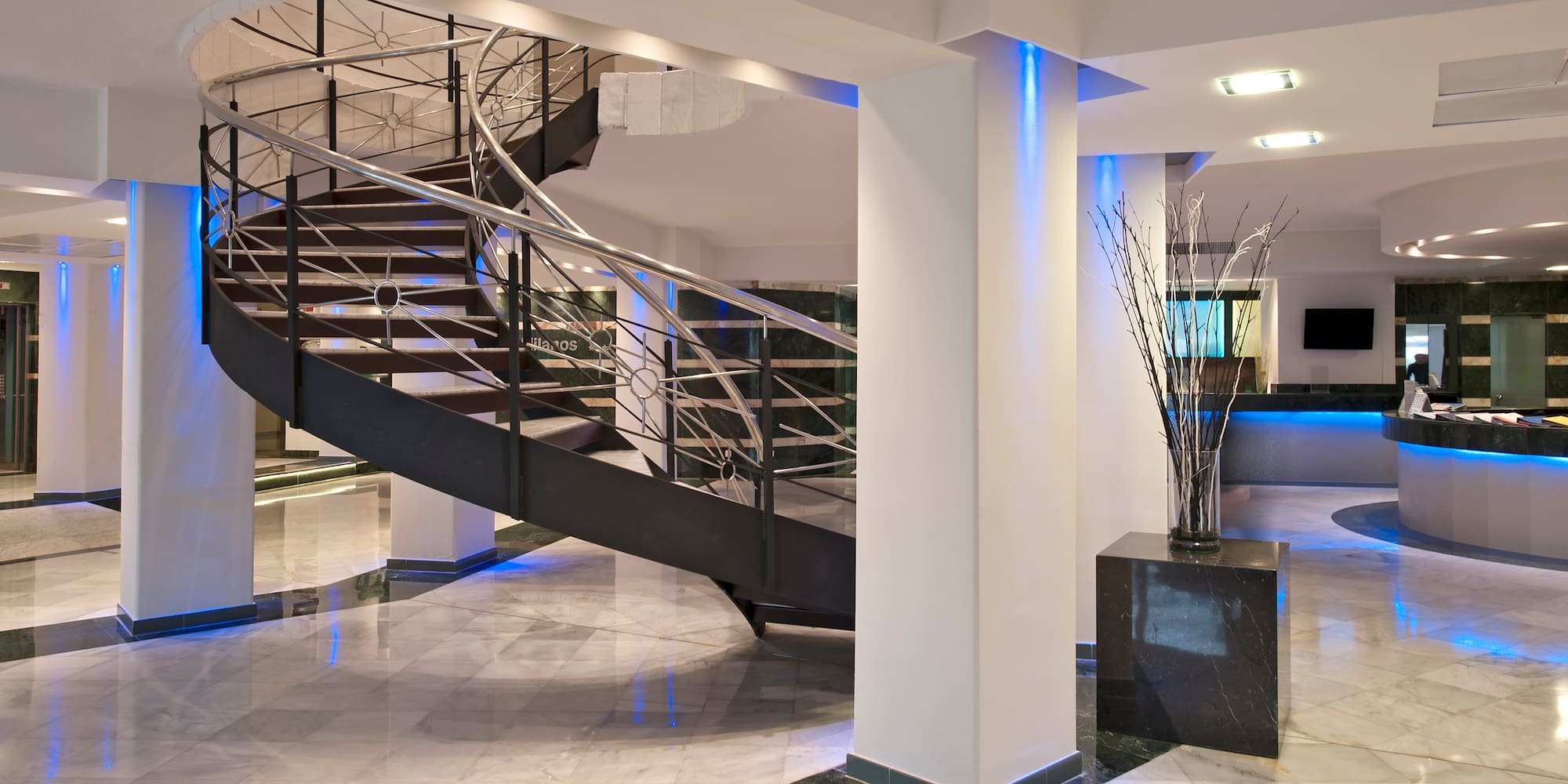 a spiral staircase in a building