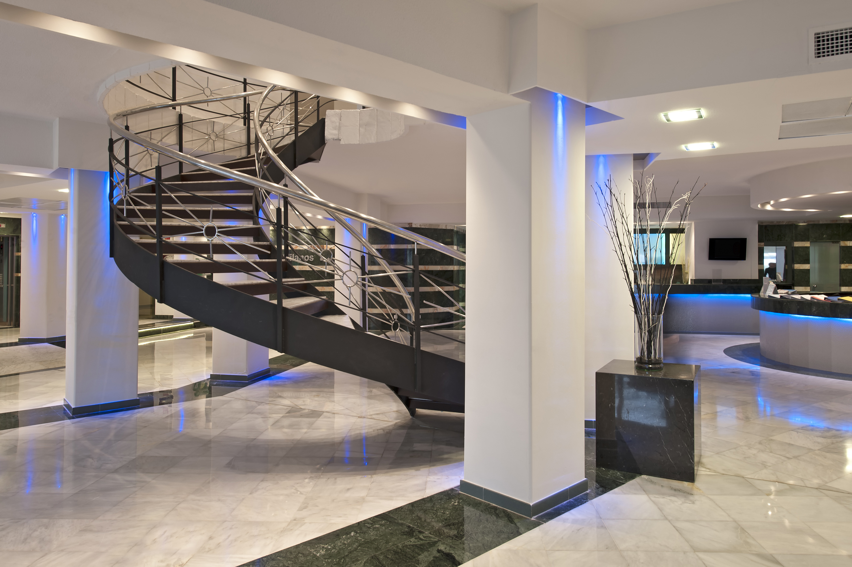 a spiral staircase in a building