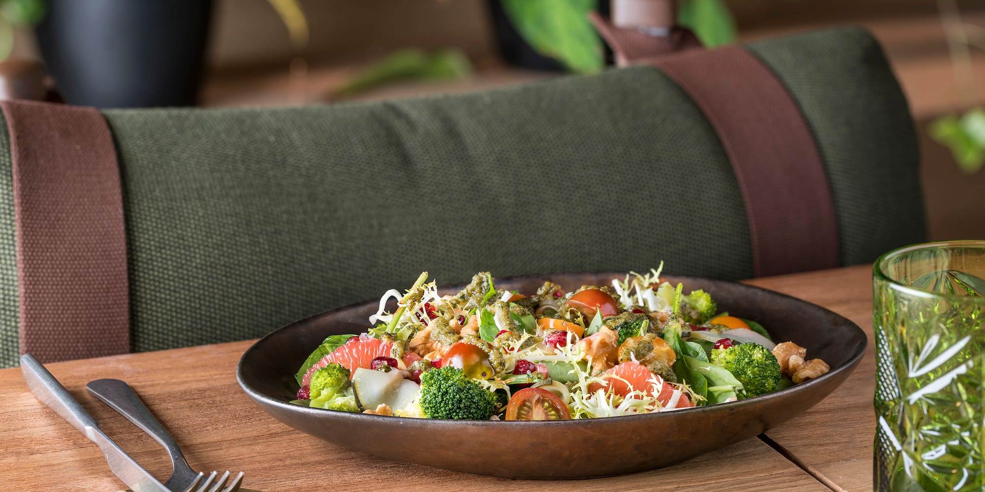 a bowl of salad on a table