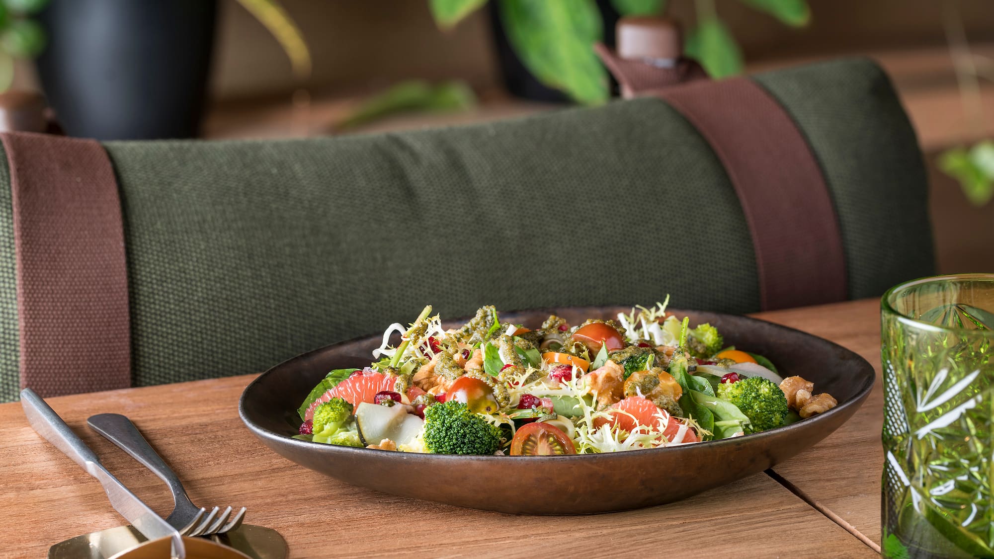 a bowl of salad on a table
