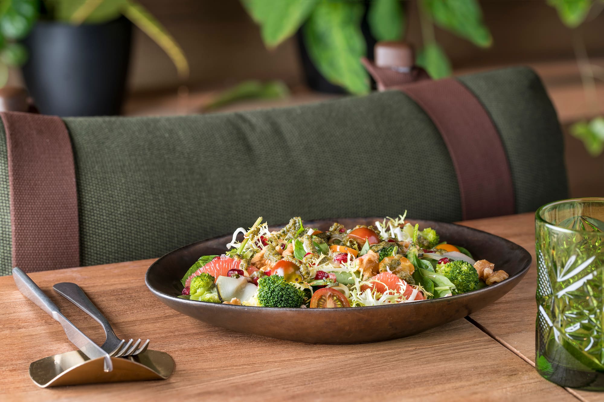 a bowl of salad on a table