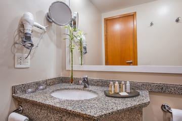 a bathroom with a mirror and a sink