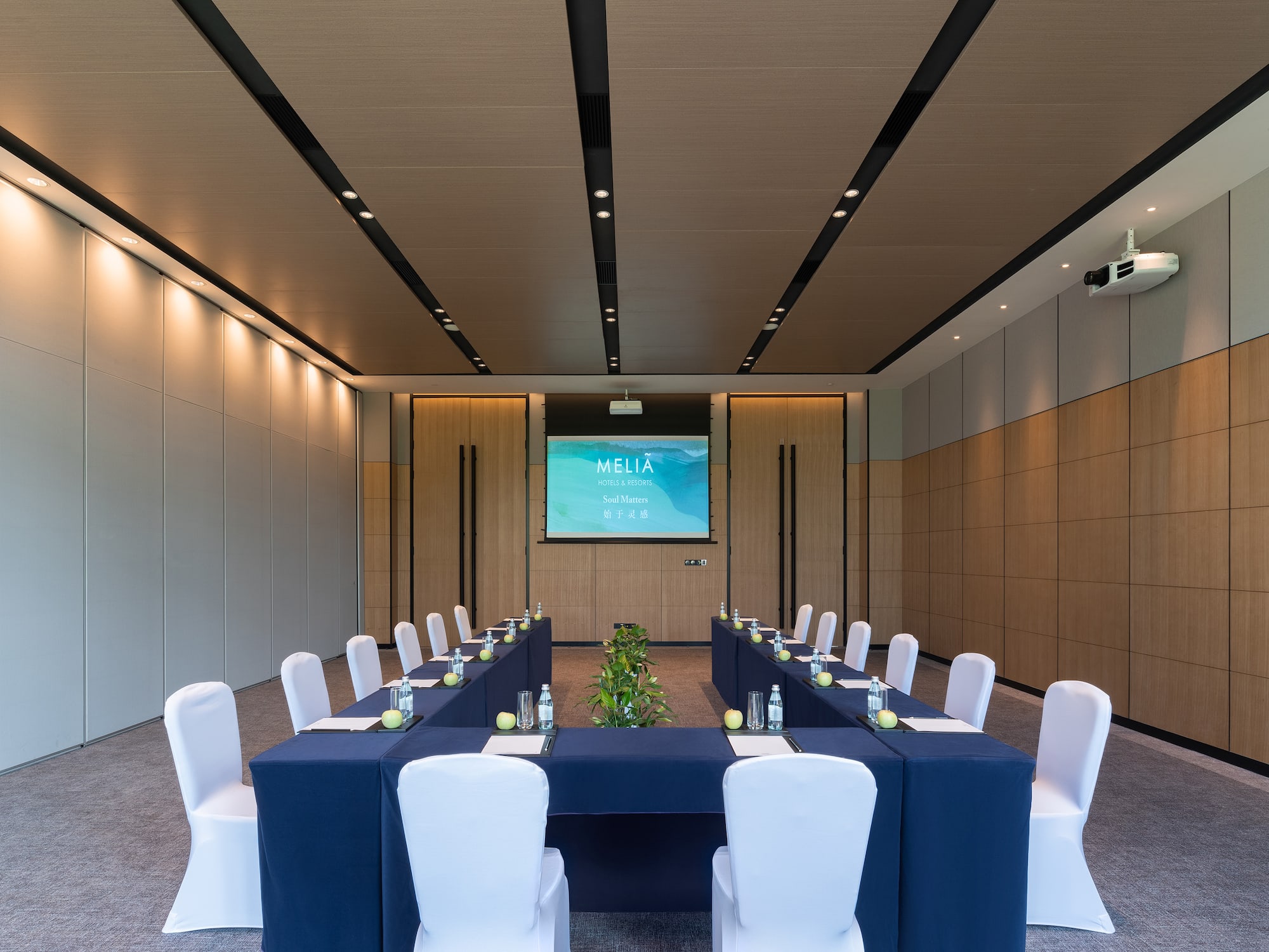 a room with a table and chairs