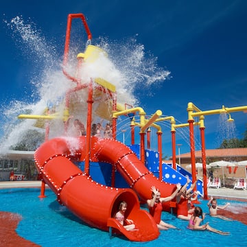 a group of kids in a water park