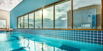 a pool with windows on the side