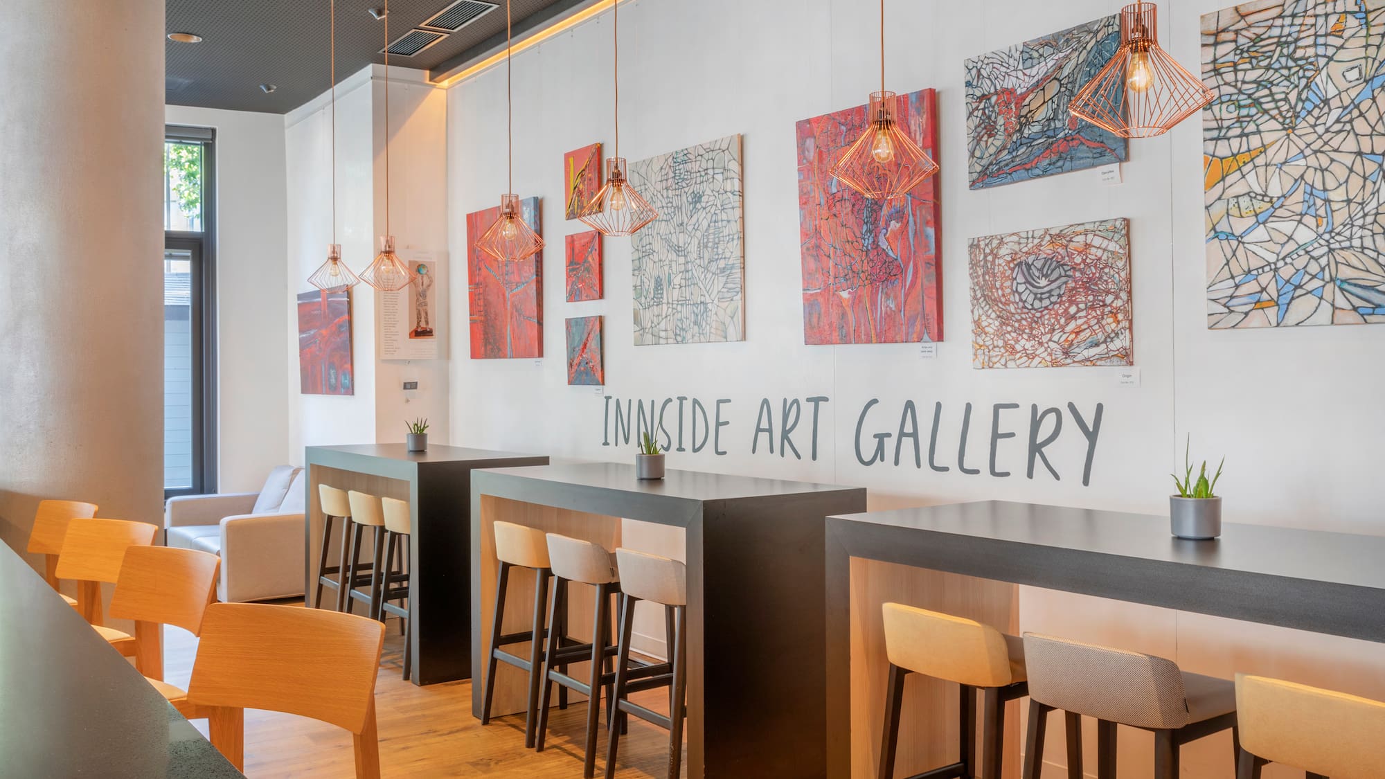 a room with art on the wall