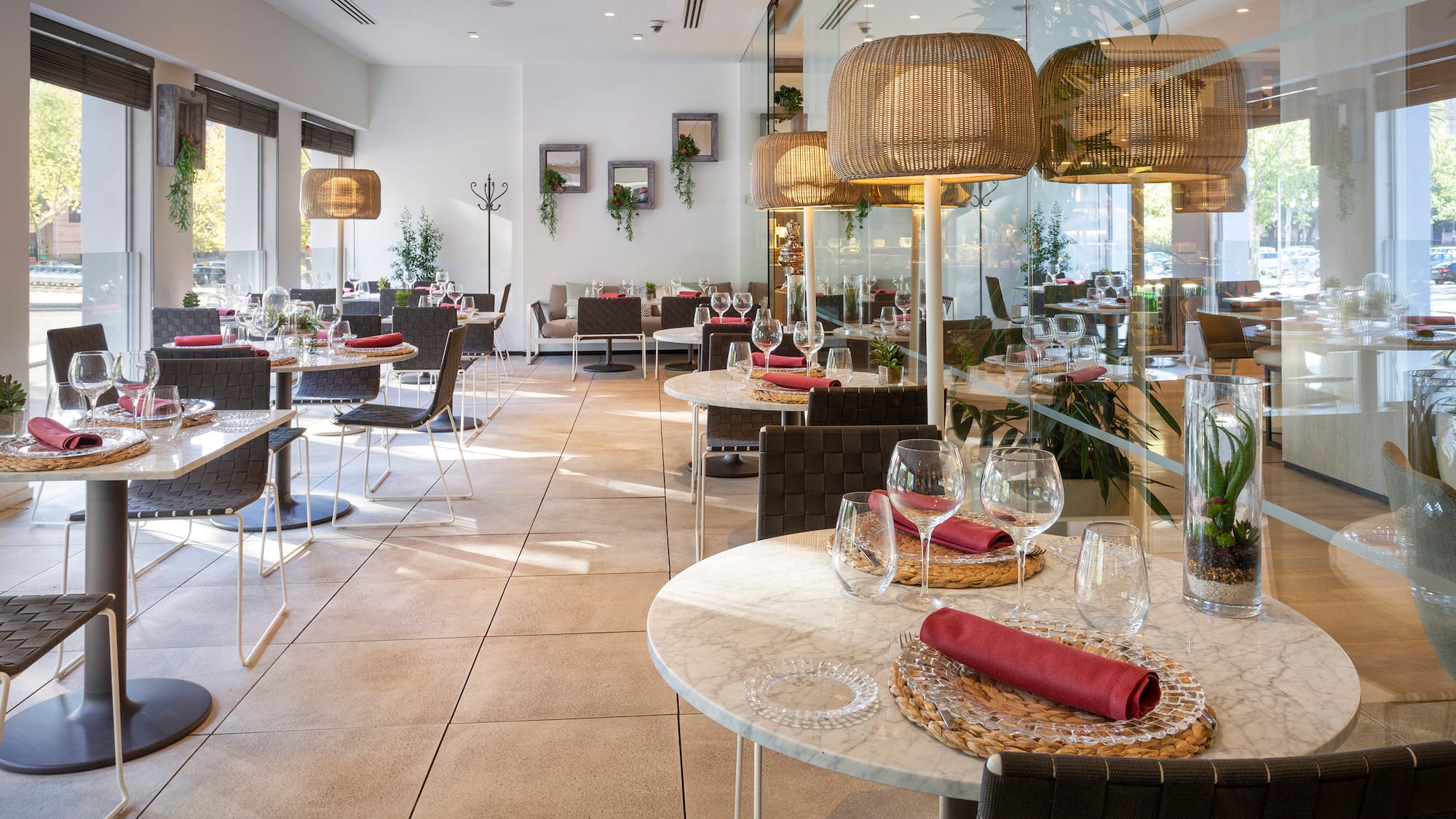 a restaurant with tables and chairs