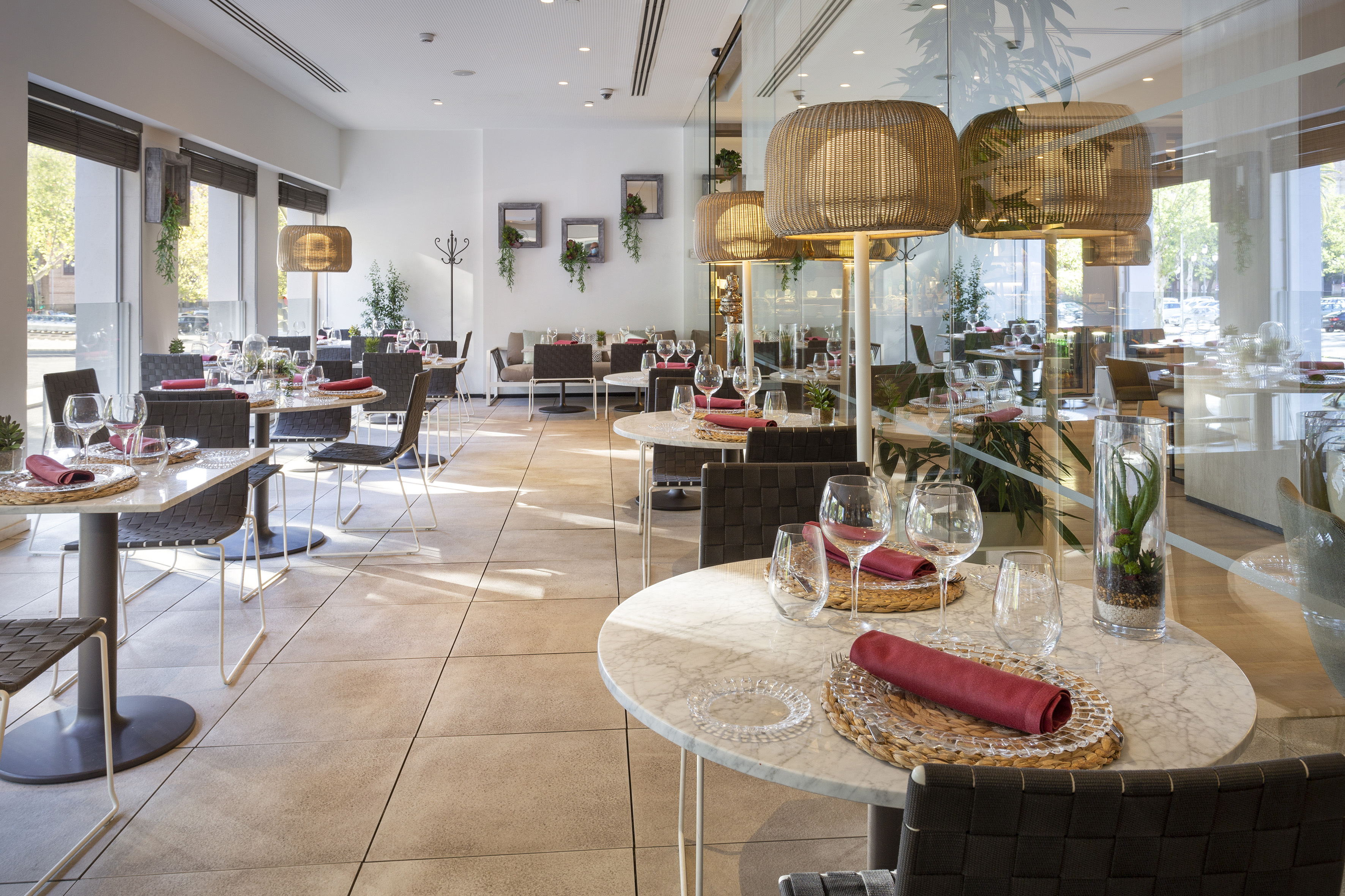 a restaurant with tables and chairs